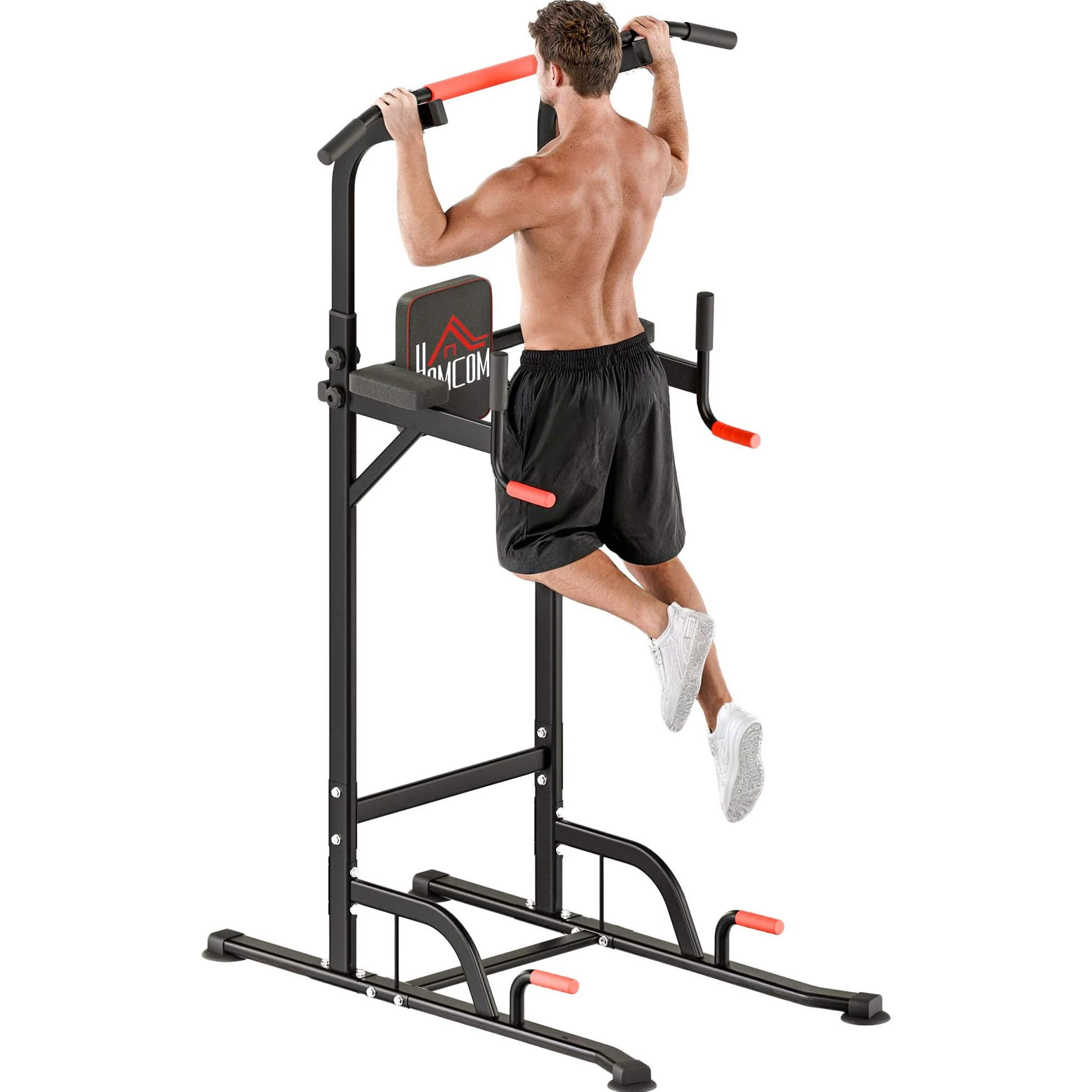 HOMCOM Barra de Dominadas Altura Regulable 189-239 cm 7 Orificios | Torre de Ejercicios, Estación Multifuncional, Entrenamiento Fitness Casa Gimnasio Oficina, Carga 120 kg