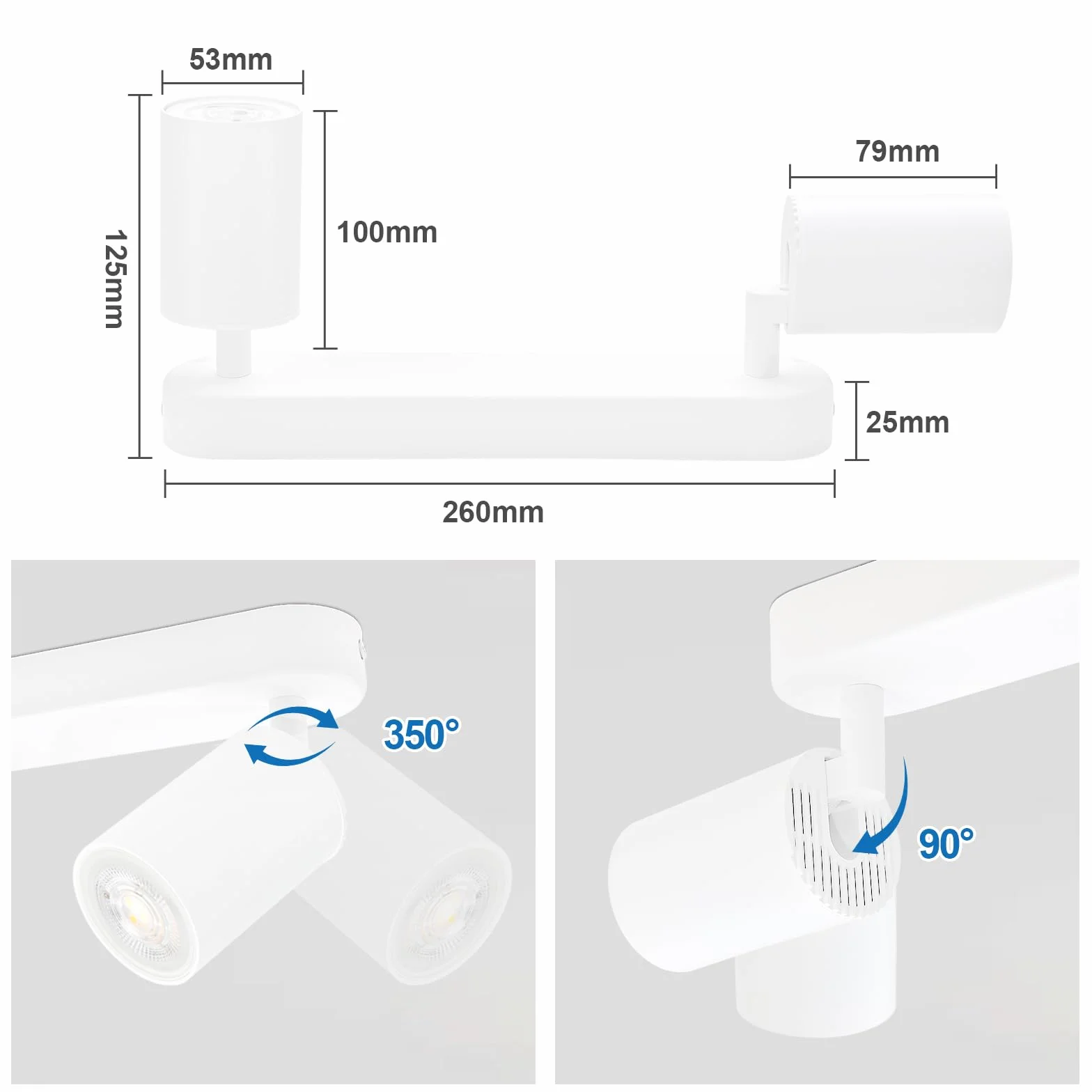 KYOTECH Lámpara de techo LED 5W orientable giratoria GU10 3000K 420LM 2 focos