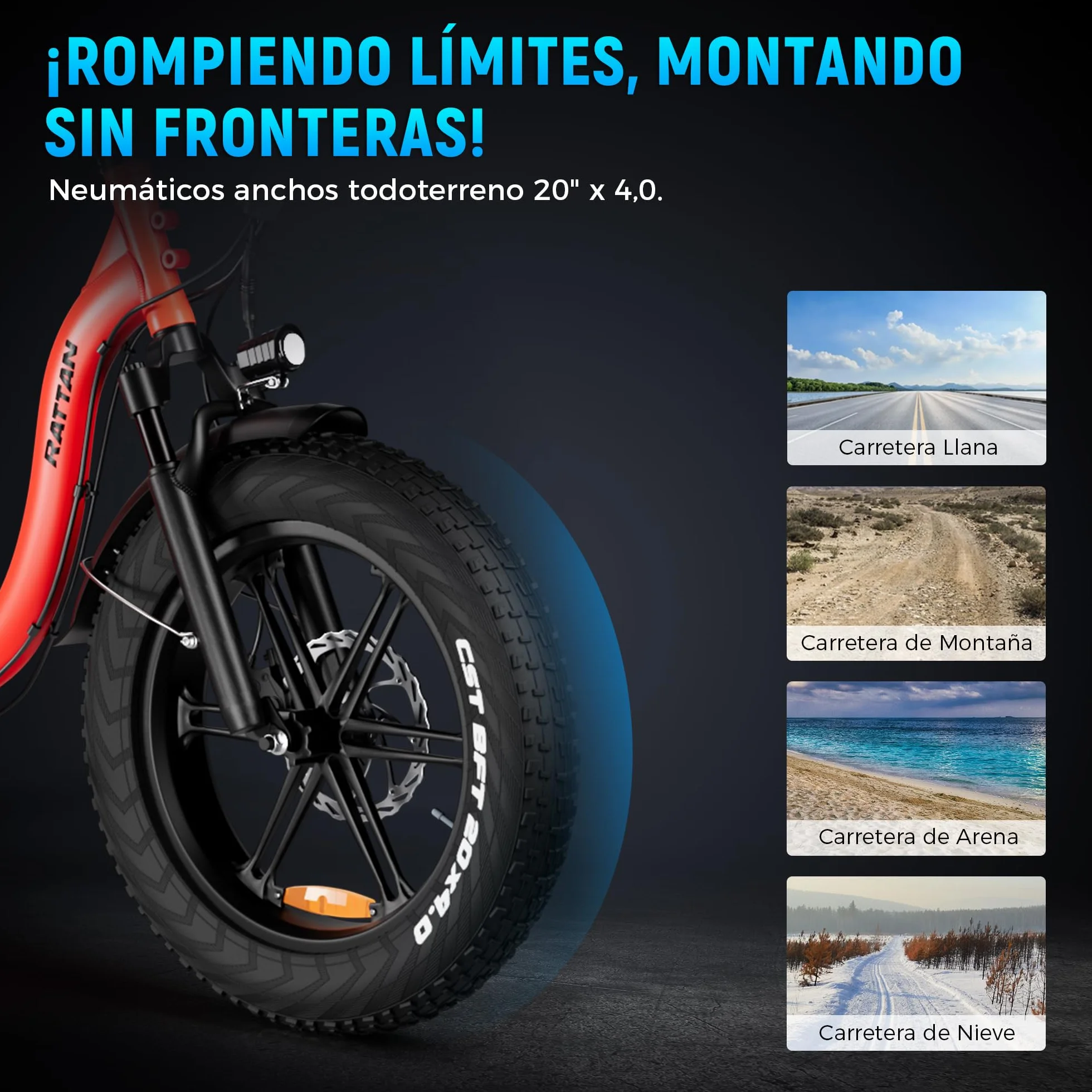 Rattan LM/LF Ultra Bicicleta Eléctrica Plegable, Batería 48V 40.5Ah 1944Wh, Autonomía 195km, 2 Plazas, Frenos Hidráulicos, Neumáticos Fat 20" x4,0