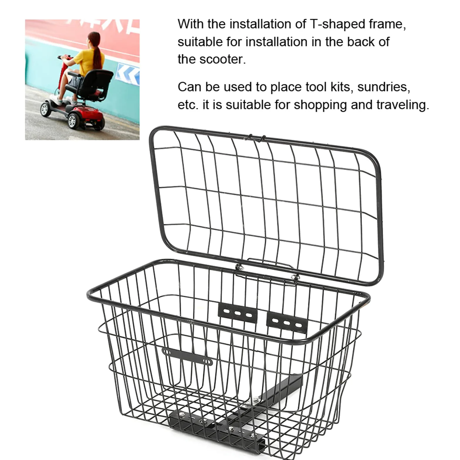 Cesta de Almacenamiento Trasera para Scooter de Movilidad, Bicicleta Eléctrica, Cesta de Almacenamiento para Estante de Carga de Bicicleta, Cesta de Malla de Alambre para Bicicleta con Cubierta, Cesta