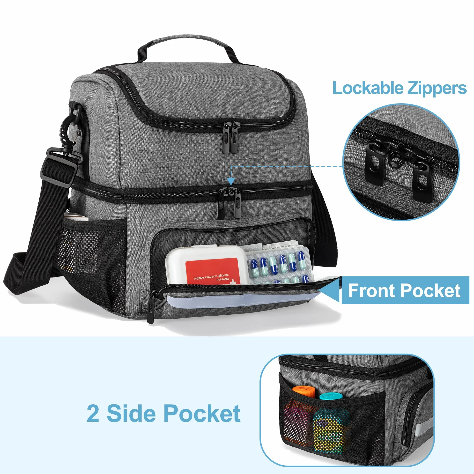 CURMIO Bolsa Médica Doble Capa Botiquín Primeros Auxilios Emergencia Medicamentos Gris