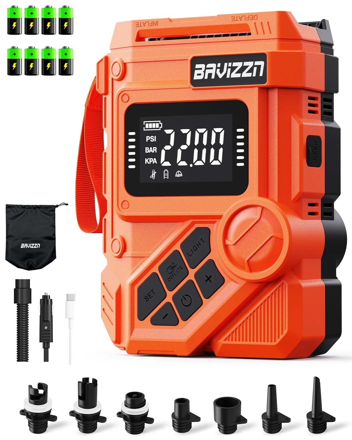 Bomba eléctrica para Paddleboard 22PSI, 59,2 WH, Recargable, inflador y desinflador con Cable Tipo C,12V DC para Tabla de Paddle, Barco, Deportes acuáticos
