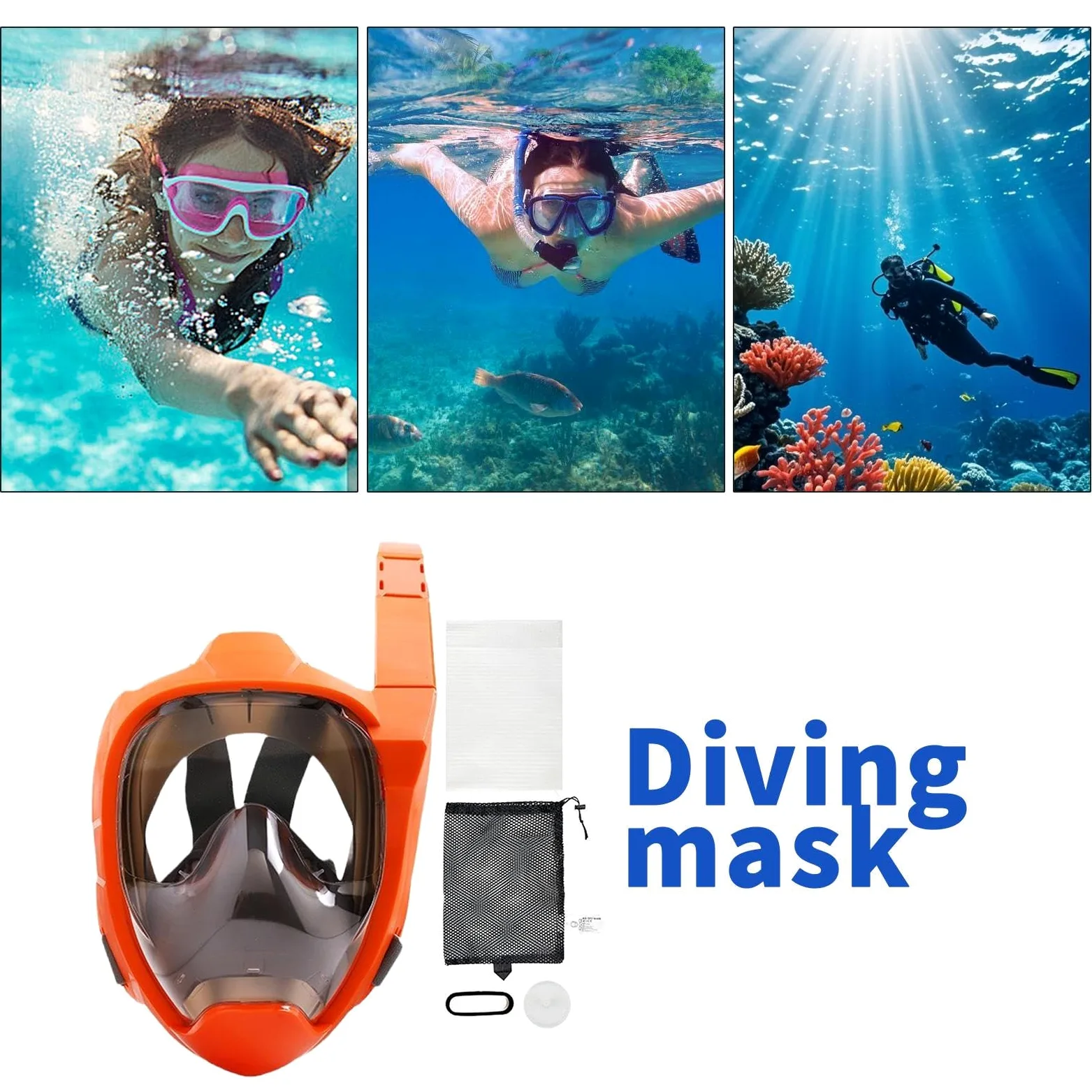 Máscara de Snorkel Adulto Equipo Facial Completo Antigoteo con Visión | Máscara Snorkel Facial Completa Adultos Para Buceo, Natación En Piscina, Viaje Subacuático, Mujeres Y Hombres