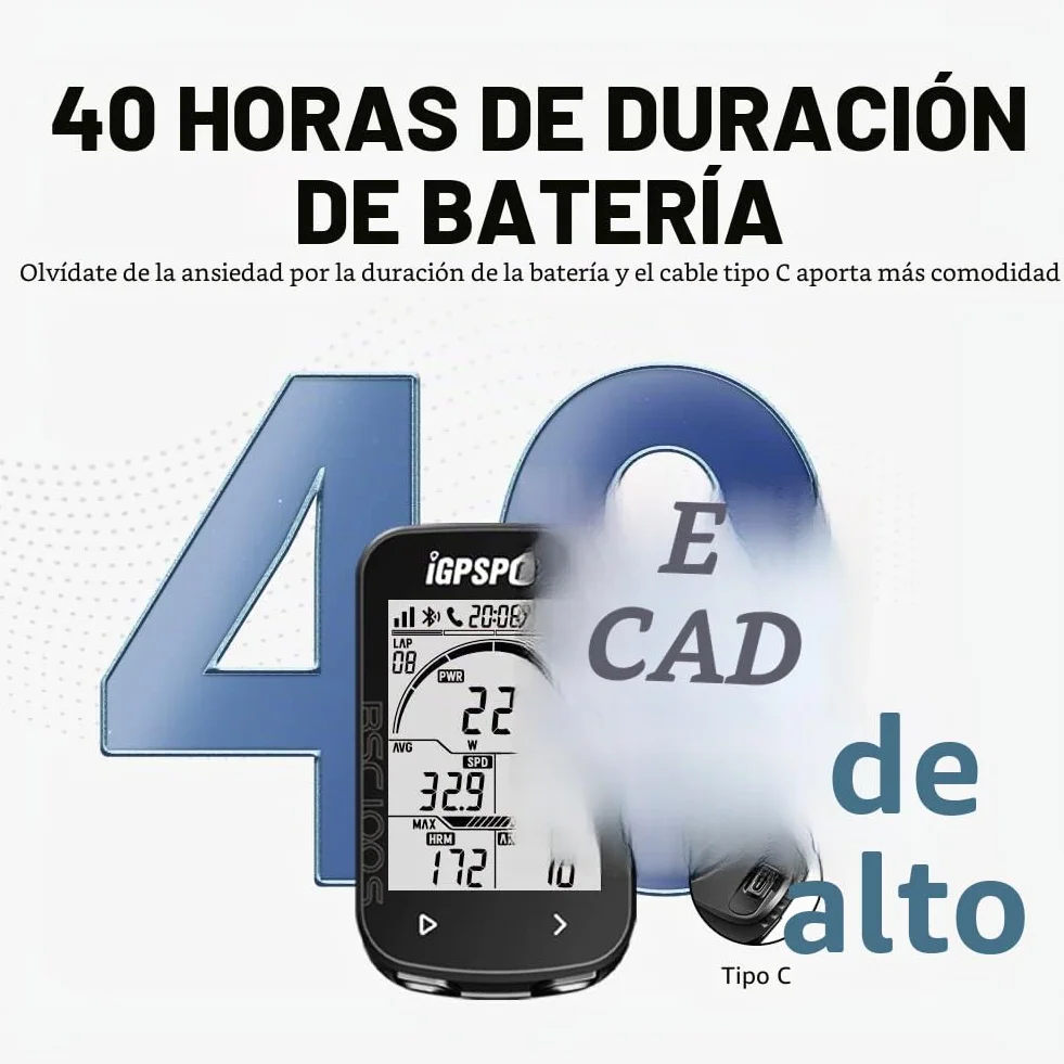 iGPSPORT Ciclocomputadores GPS Ant+ Función Ordenador inalámbrico Bicicleta Ciclismo Cuentakilometros Bici,40 Horas de duración de la batería