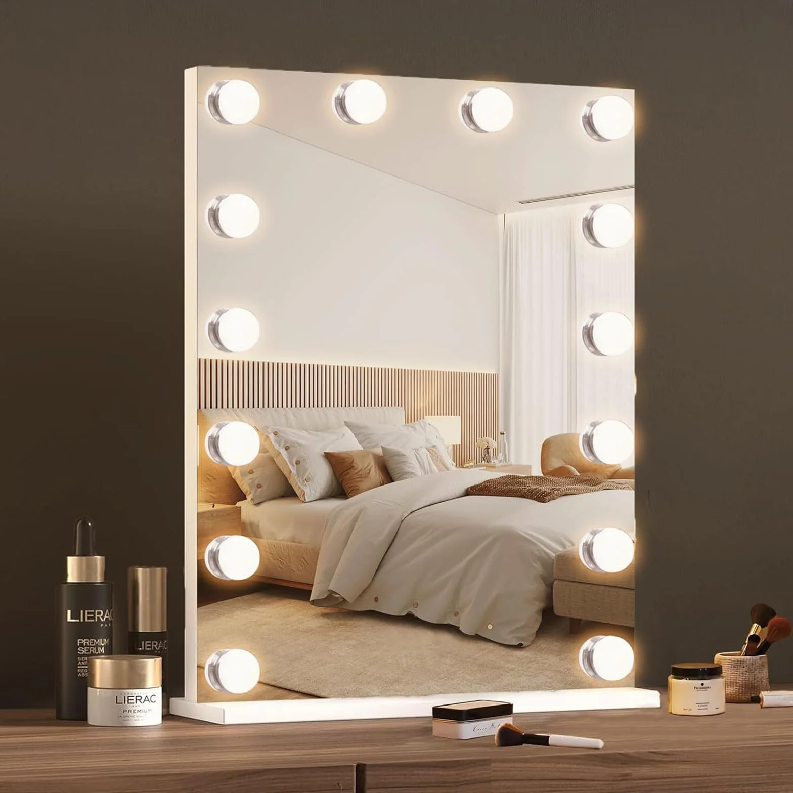 Jinlaili Luces de Espejo Maquillaje LED, 12 Bombillas Regulables, 3 Colores 9 Brillos, Lámpara de Tocador