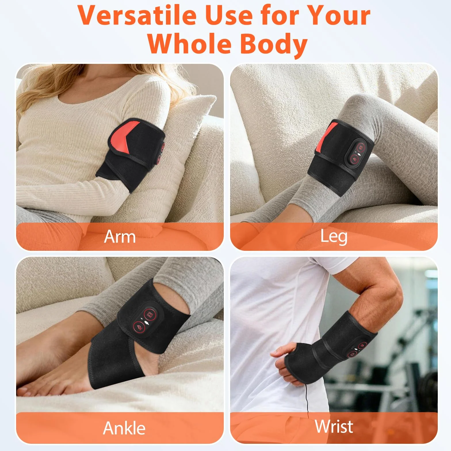 Almohadilla Térmica Para Muñeca Inalámbrica Con Vibración, Soporte Térmico Para Muñeca Portátil Con Luz Roja 660nm, 3 Niveles De Calor, 3 Modos De Vibración, Batería Integrada 3000mAh, Longitud 69cm