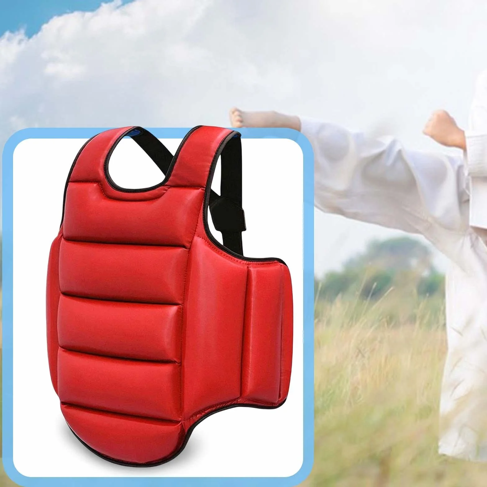F Fityle Chaleco Protector de Taekwondo, Escudo de Costilla Ajustable, Protector de Pecho de Karate