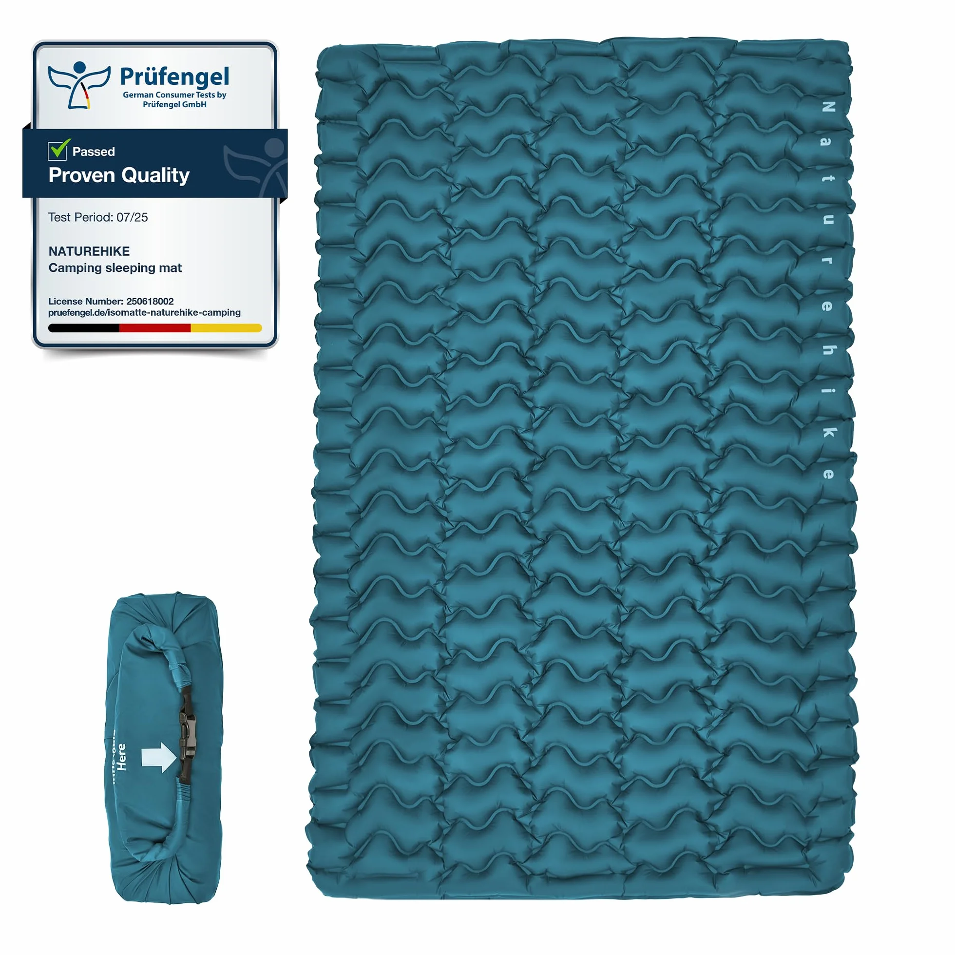 Naturehike Colchoneta hinchable ultraligera, colchoneta de dormir ligera, para exteriores, compacta y resistente a la humedad, para mochilero, camping, nivel de entrada (azul oscuro - doble)