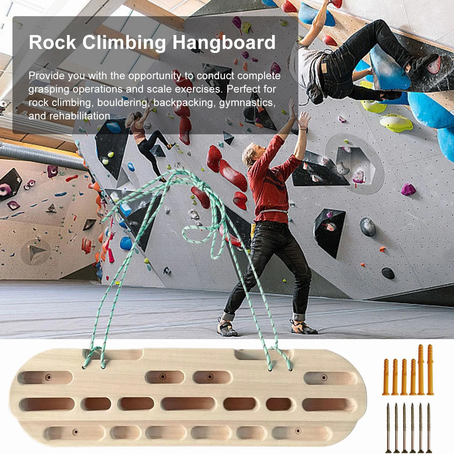 Tabla colgante de escalada en roca montada en la pared, Diapasón de escalada en roca, Barra de dominadas portátil de madera para colgar | Barra de dominadas suave para entrenamiento de fuerza con los