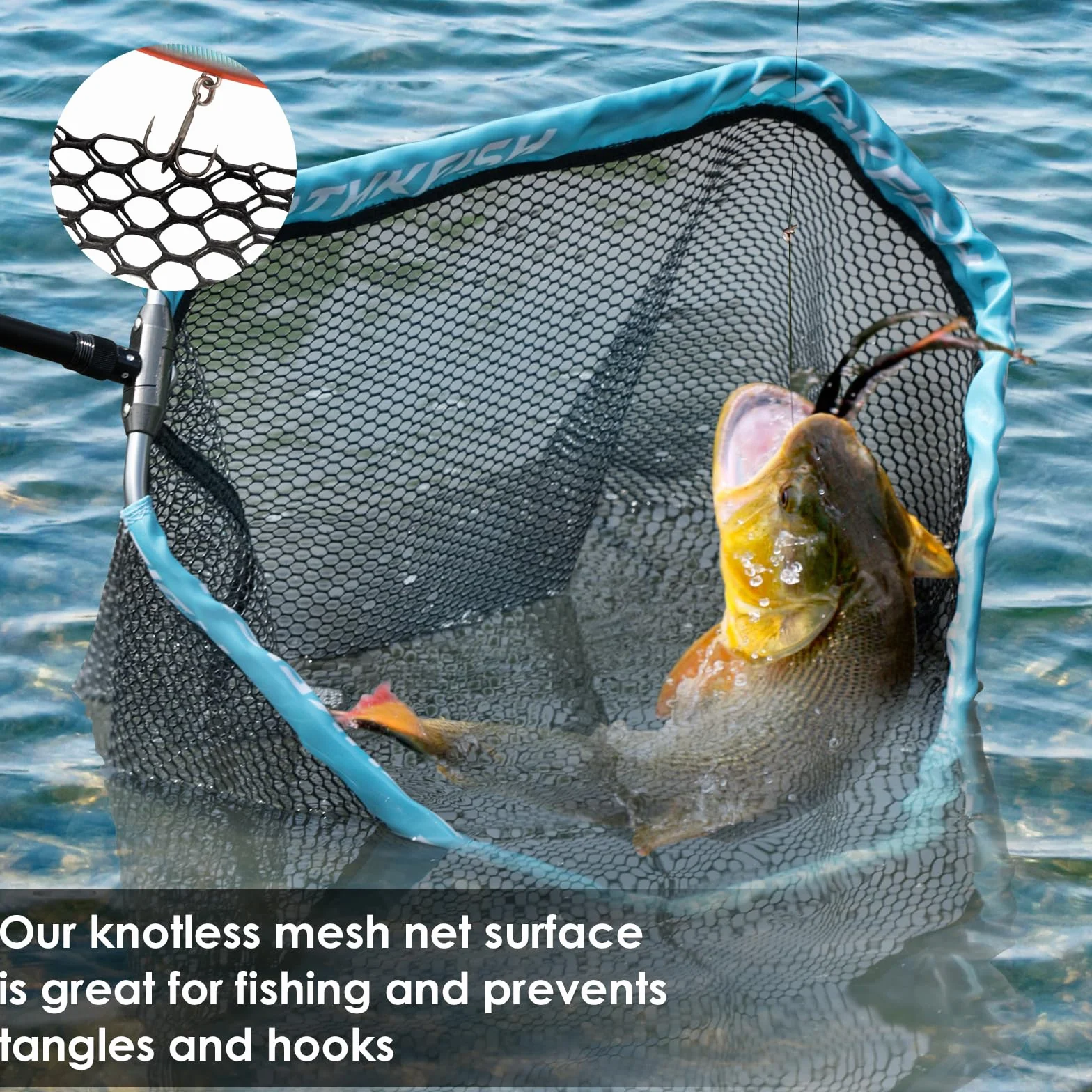 THKFISH Red de pesca de fibra de carbono con mango largo, telescópica de 210 – 400 cm, marco de aluminio, red de pesca de goma, red de pesca
