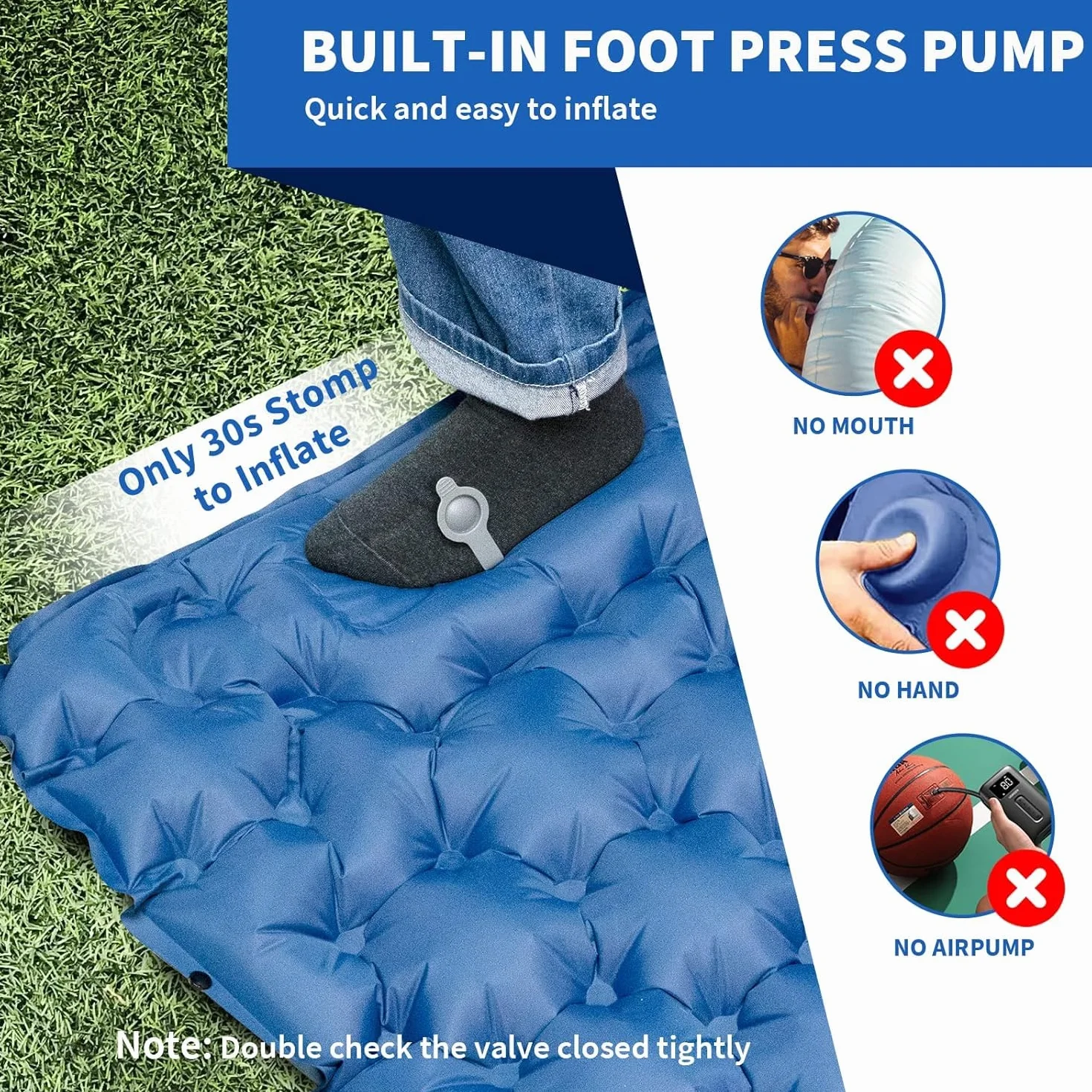 HiiPeak Esterilla portátil Inflable con Almohada y Bomba de pie, Colchoneta Camping de Dormir para Senderismo Ultraligero en Azul para Camping, Viajes y Senderismo