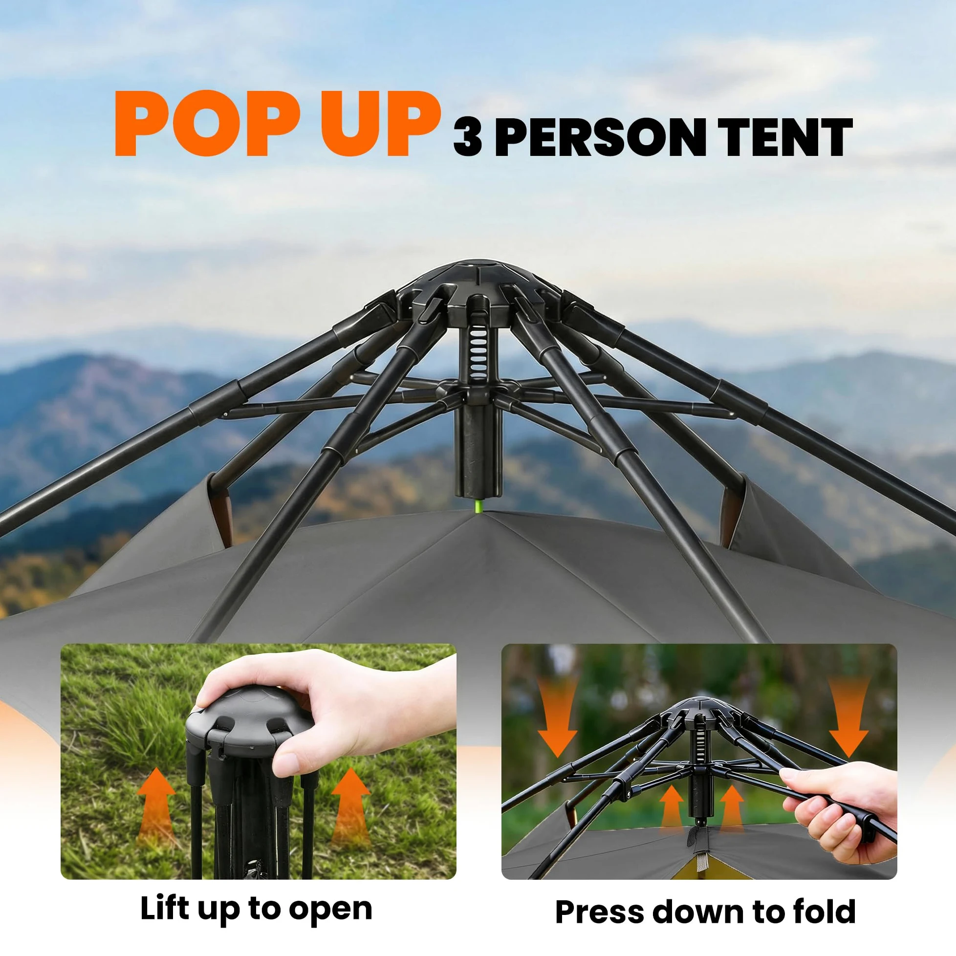 Tienda de campaña instantánea de Doble Capa Outsunny con Cubierta Impermeable, Tienda Domo Hexagonal para 4 Personas, Refugio de Camping portátil con Suelo Cosido y Bolsa de Transporte, Ideal para
