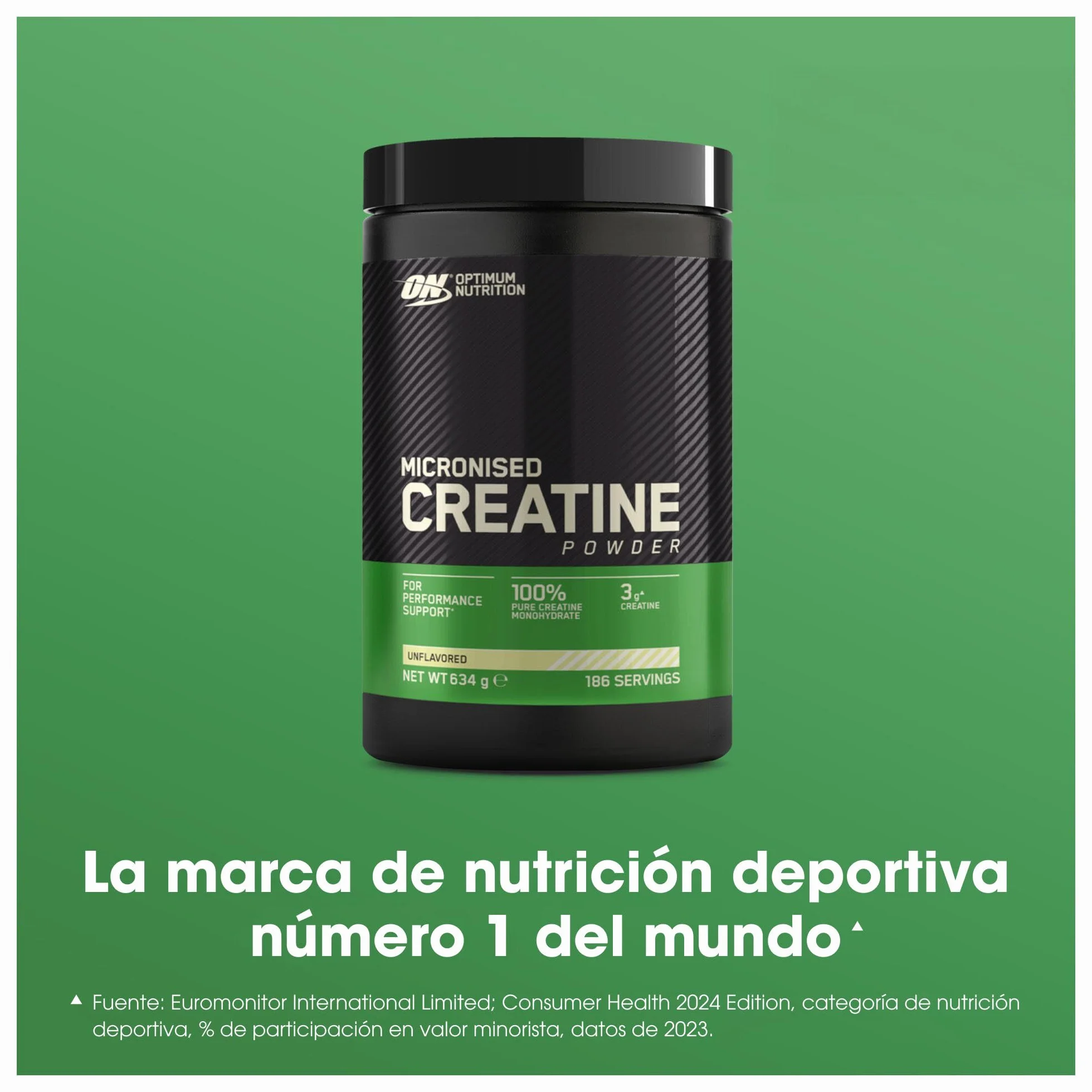 Optimum Nutrition Creatina Micronizada en Polvo Sin Sabor 634g 186 Servicios