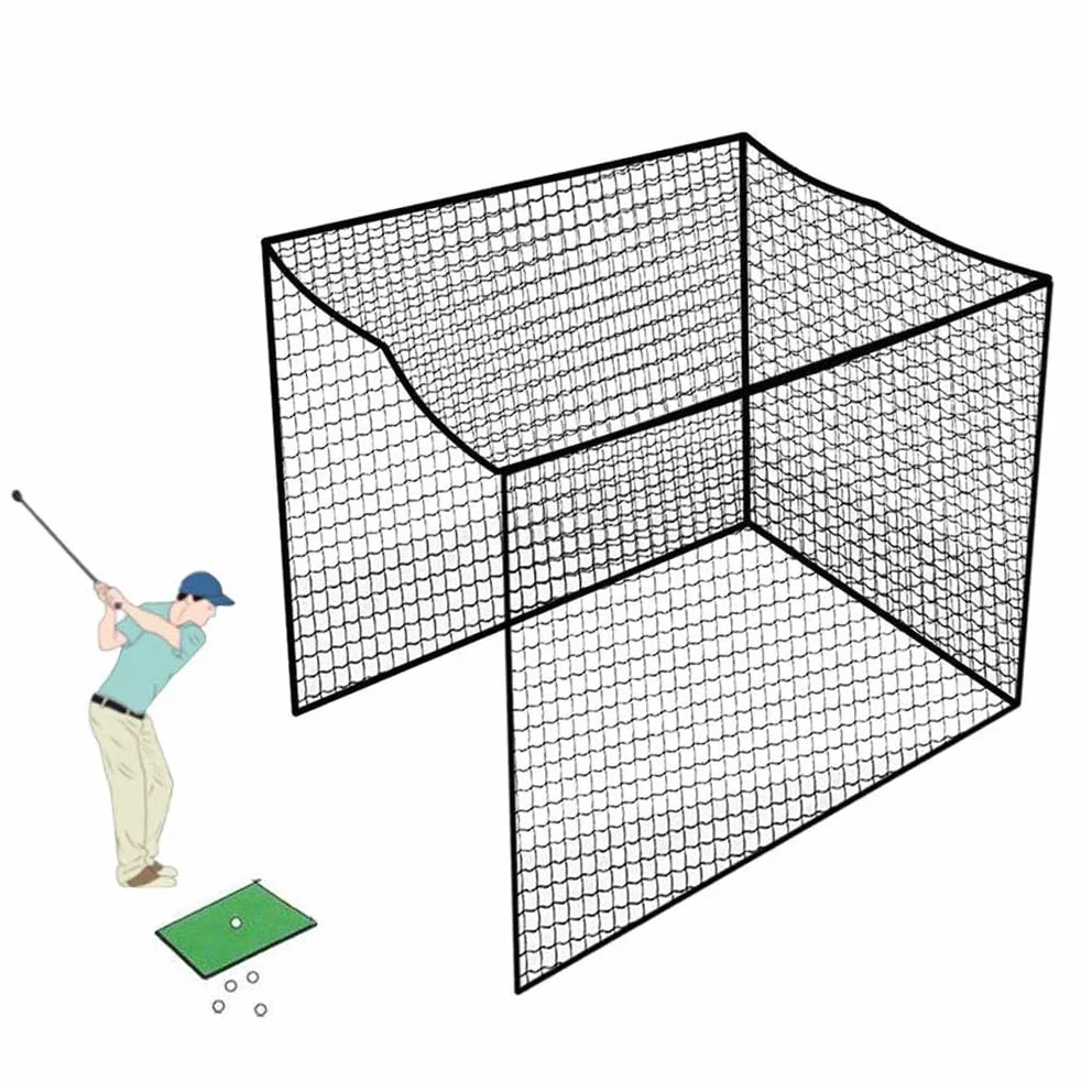 Jaula de Golf 3x3x3M Malla 2.5x2.5cm Poliéster Negro para Entrenamiento de Golf