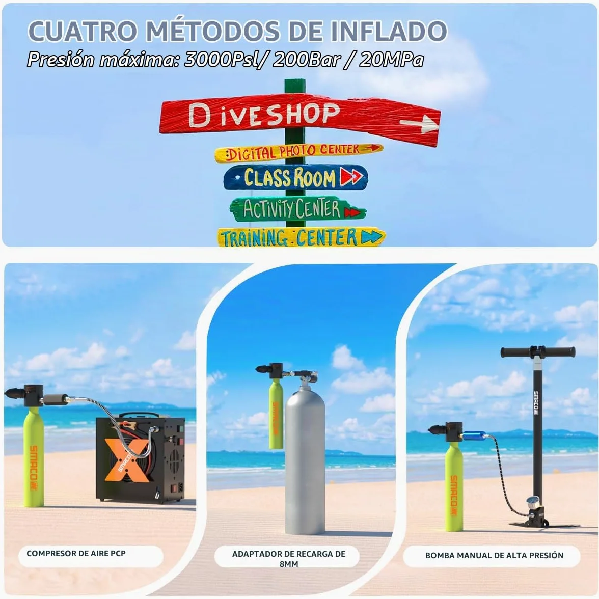 SMACO Mini tanque de buceo de 0,5 L, portátil, reutilizable, cilindro de buceo de emergencia para esnórquel, buceo libre, limpieza de barcos y respaldo de aire, diseño ligero y compacto, botella Pony