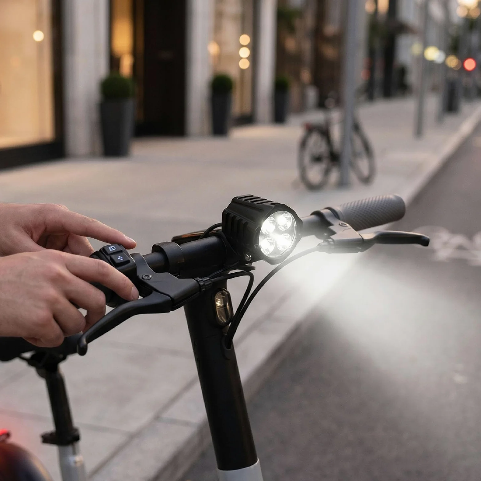 Luocute Juego de Luces para Bicicleta Eléctrica, Faro LED de 400 Lúmenes con Bocina, Luz Trasera con Señal de, Interruptor de Control del Manillar para Accesorios de Bicicleta