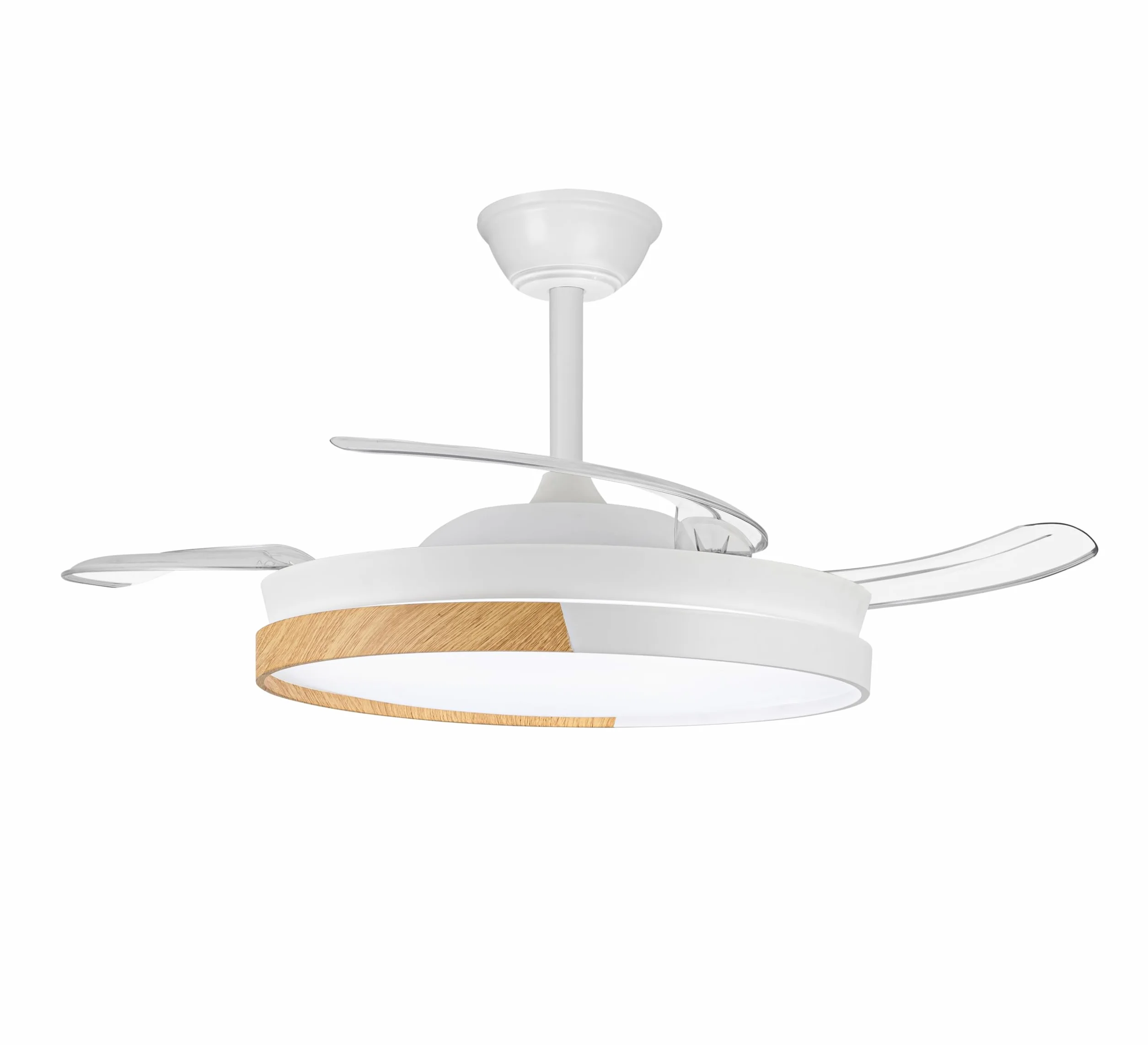 Ventilador de techo con aspas retráctiles Arpino Blanco+Madera LED 48W CCT 3000-6000K Regulable Silencioso