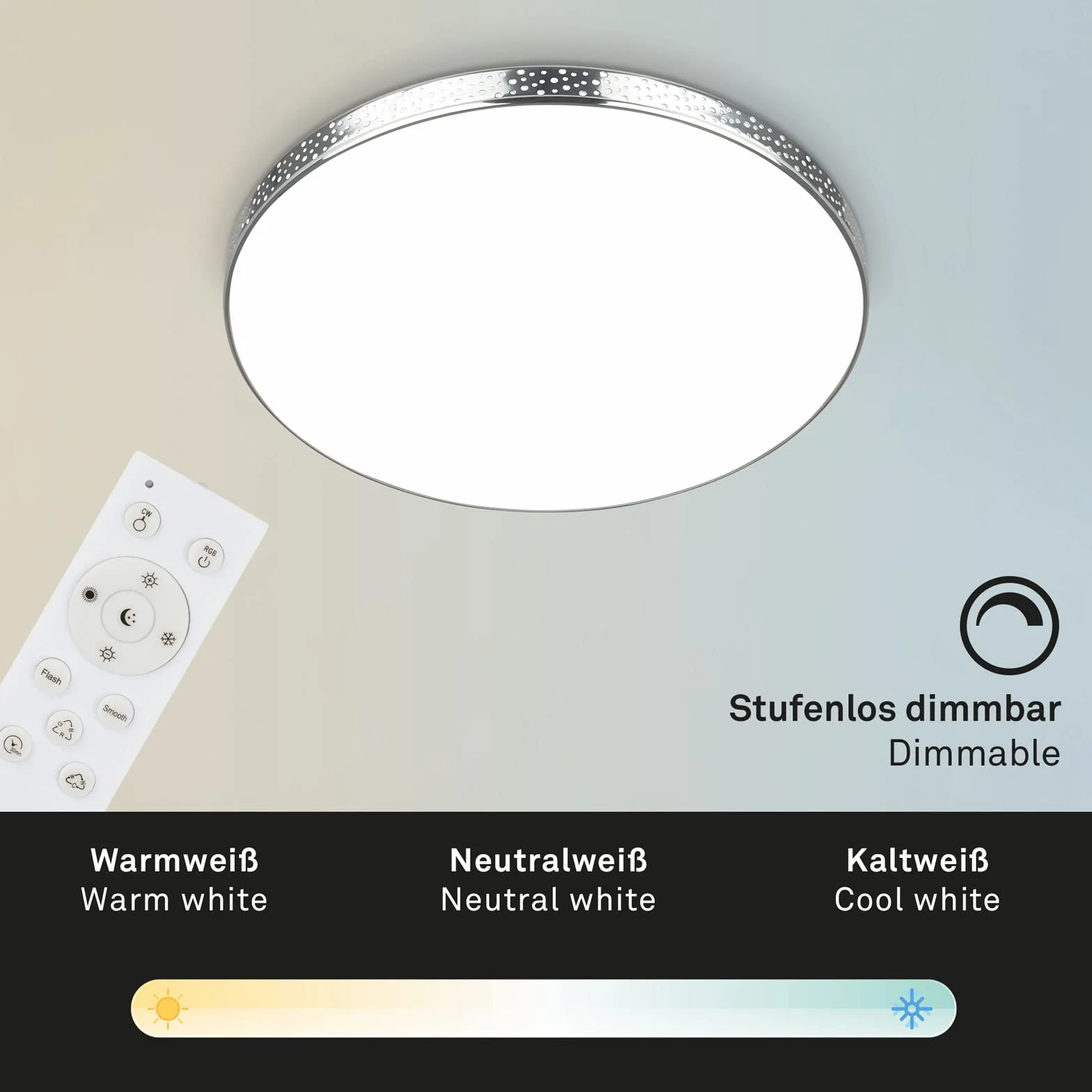 BRILONER Lámpara LED techo efecto brillo baño RGB IP44 temperatura color regulable cromo 355x65 mm
