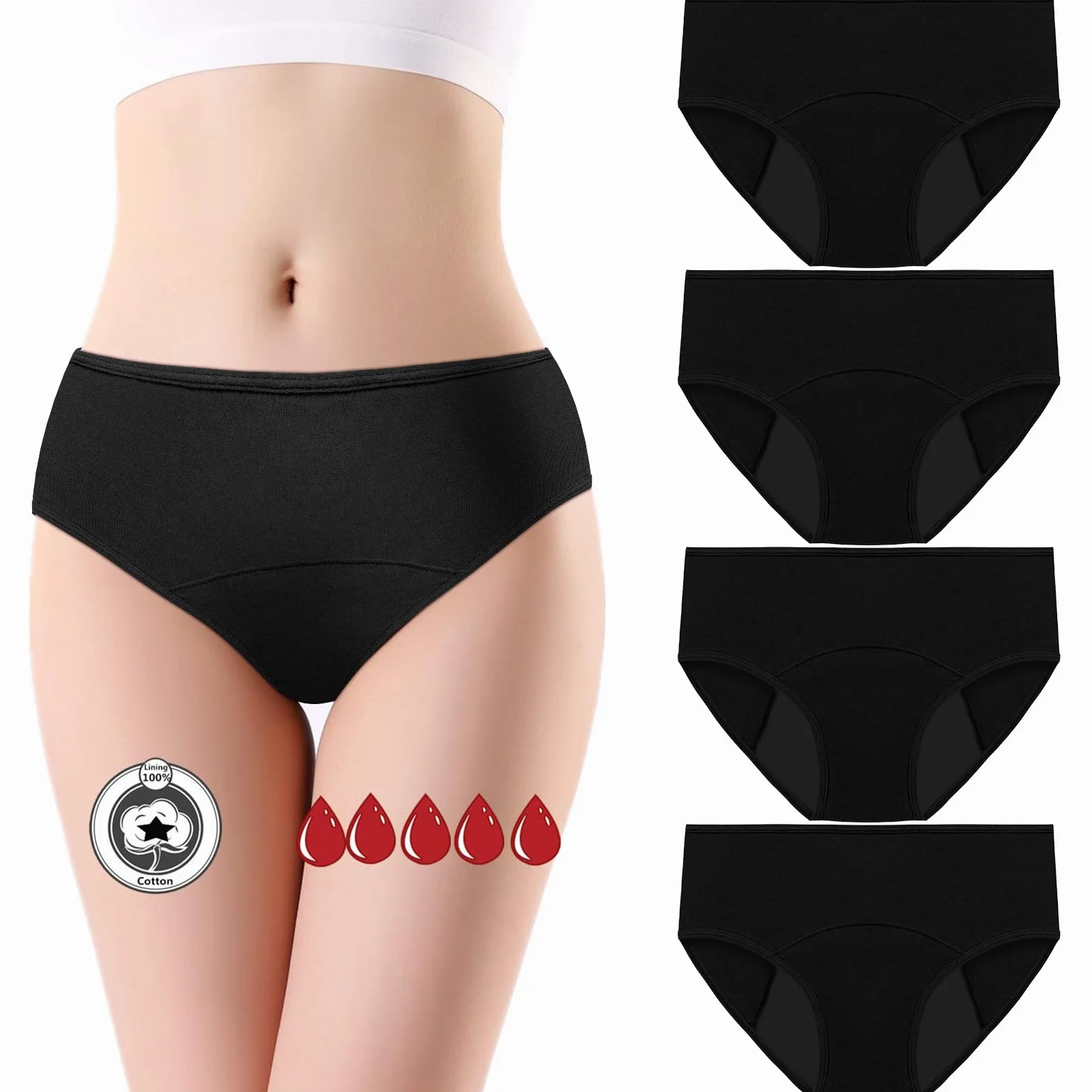 Flintronic Bragas Menstruales Absorbentes Flujo Abundante Mujer Algodón Lavables 4PCS