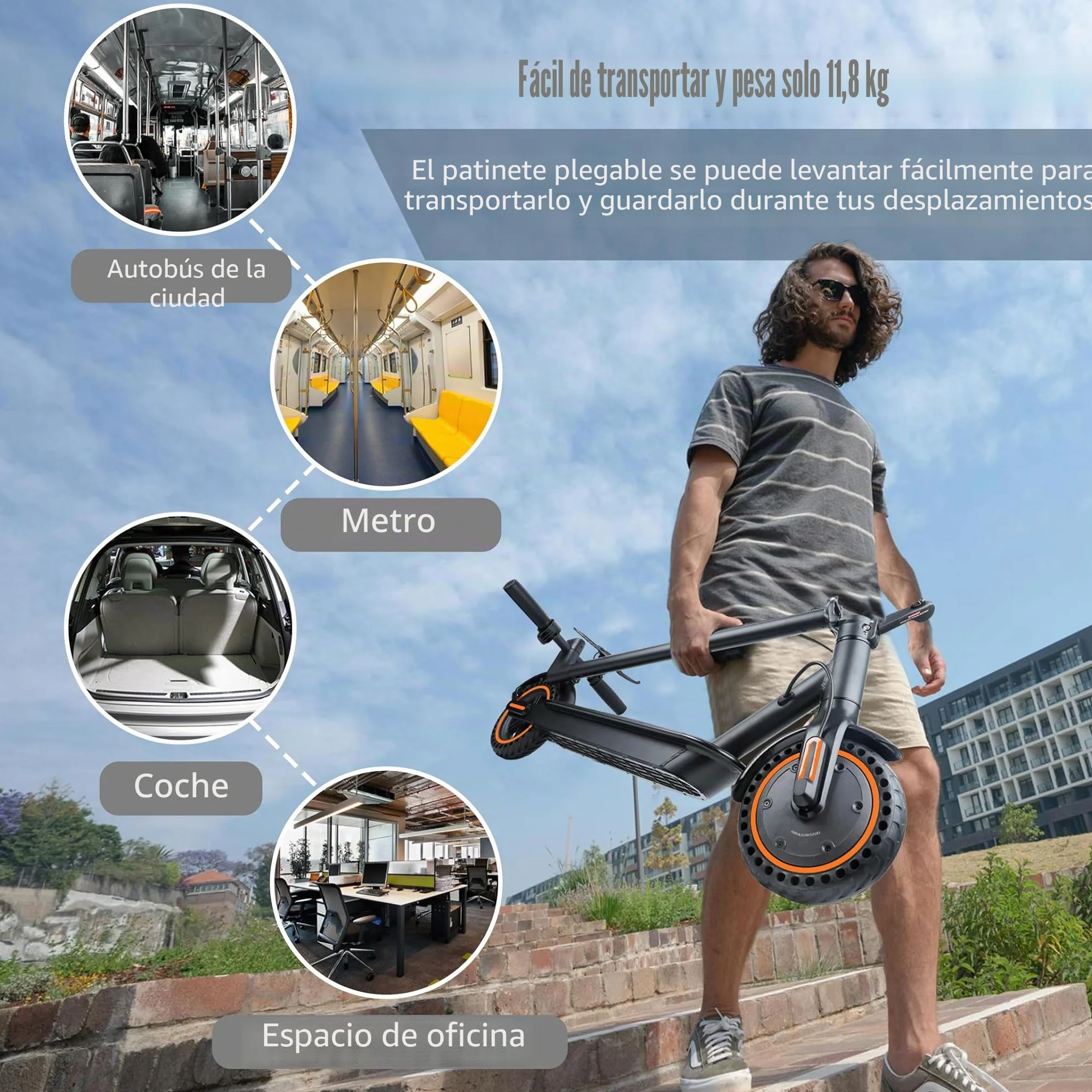 Patinete eléctrico Adulto, Velocidad 25 km/h, autonomía 30 km, neumáticos llenos de 8,5 Pulgadas, Patinete eléctrico Plegable con Motor de 250 W, Doble frenado y Control vía App y Pantalla LED