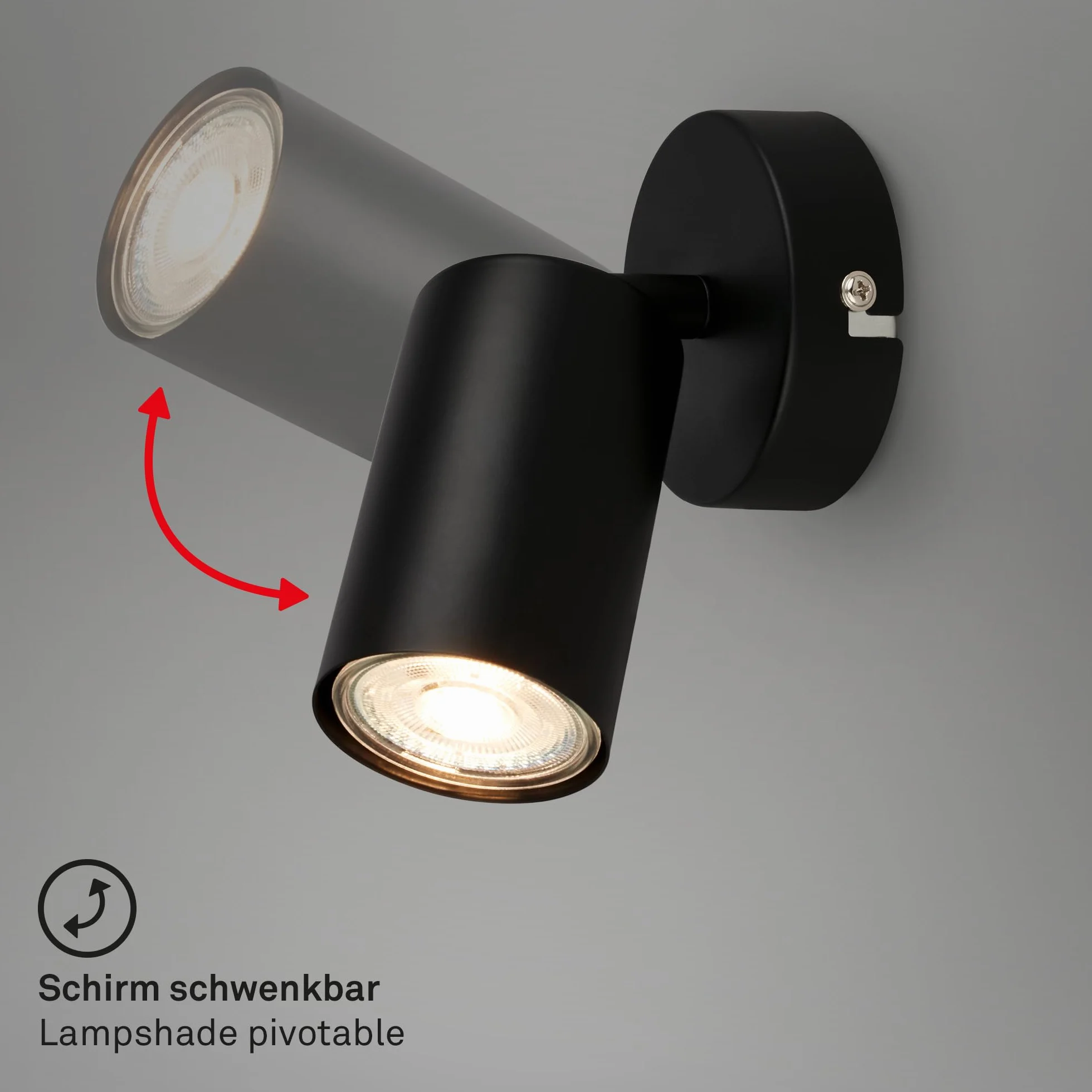 BRILONER Aplique de Pared Interior Orientable GU10 9W Negro 8x15.5 cm