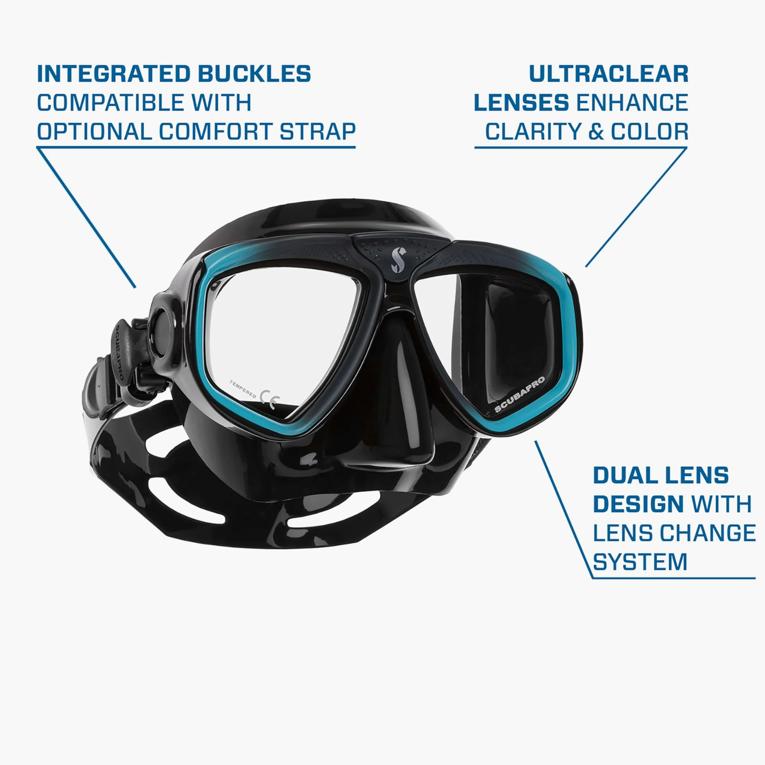 SCUBAPRO Zoom EVO - Máscara de Buceo, Color Negro y Turquesa