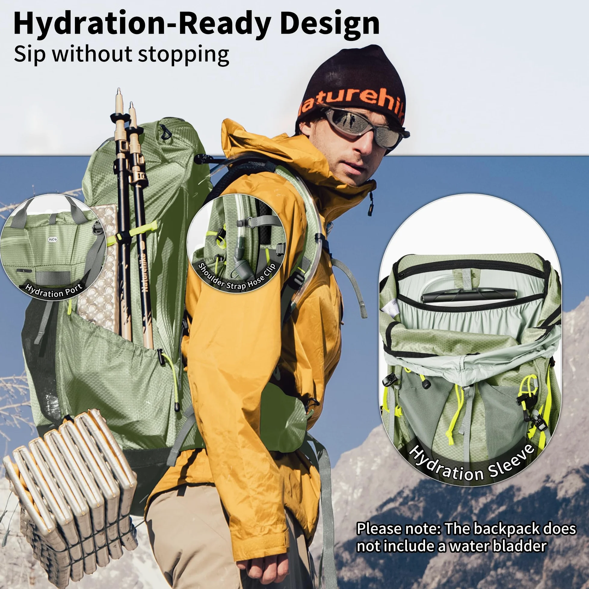 Naturehike Seek Wind Mochila de 35 L/65 L, mochila de trekking para hombre y mujer, mochila de senderismo, mochila de viaje impermeable, mochila con funda para lluvia para camping, ciclismo