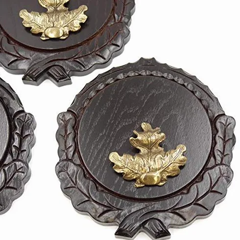 GTK - Juego de 3 placas de cuña talladas oscuras AF 16 cm con 3 hojas de roble, portada grande, tabla cuña, tabla de especias, placa de trofeos