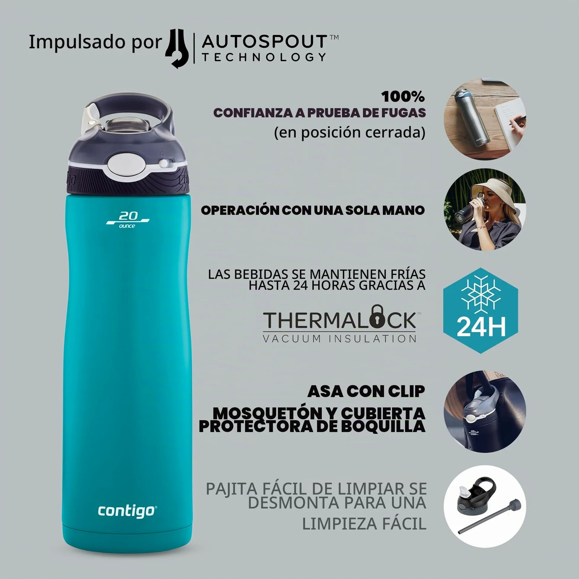 Contigo Ashland Chill Botella de Acero Inoxidable con pajilla