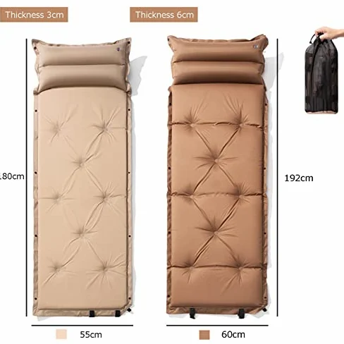 Colchoneta de dormir doble autoinflable con almohada, conectable, impermeable, compacta para mochileros y camping