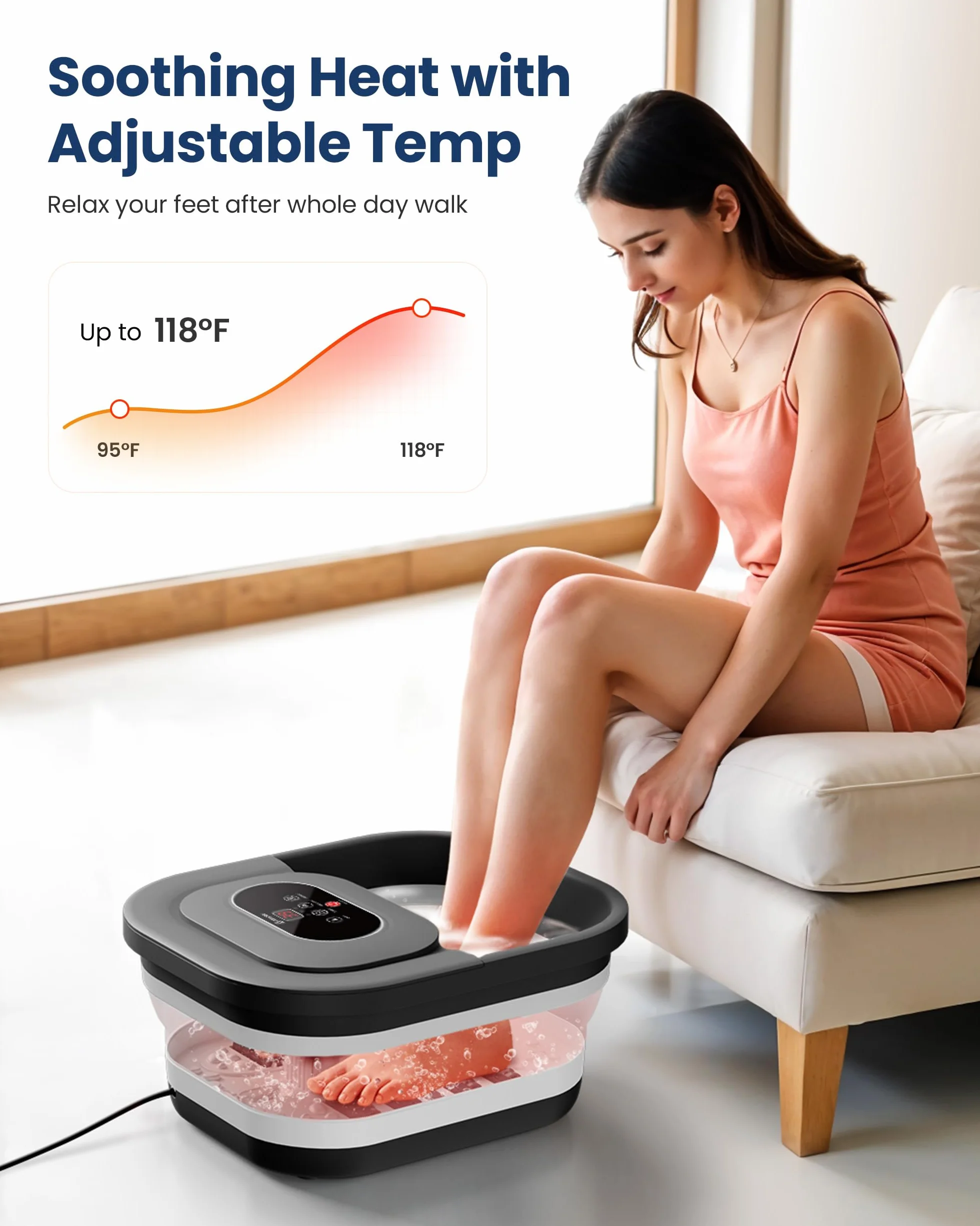 COMFIER Spa para Pies con Calor, Burbujas y Vibración, Control de Temperatura, Piedra Pómez, Temporizador Inteligente, Regalos para Mujeres (Negro)