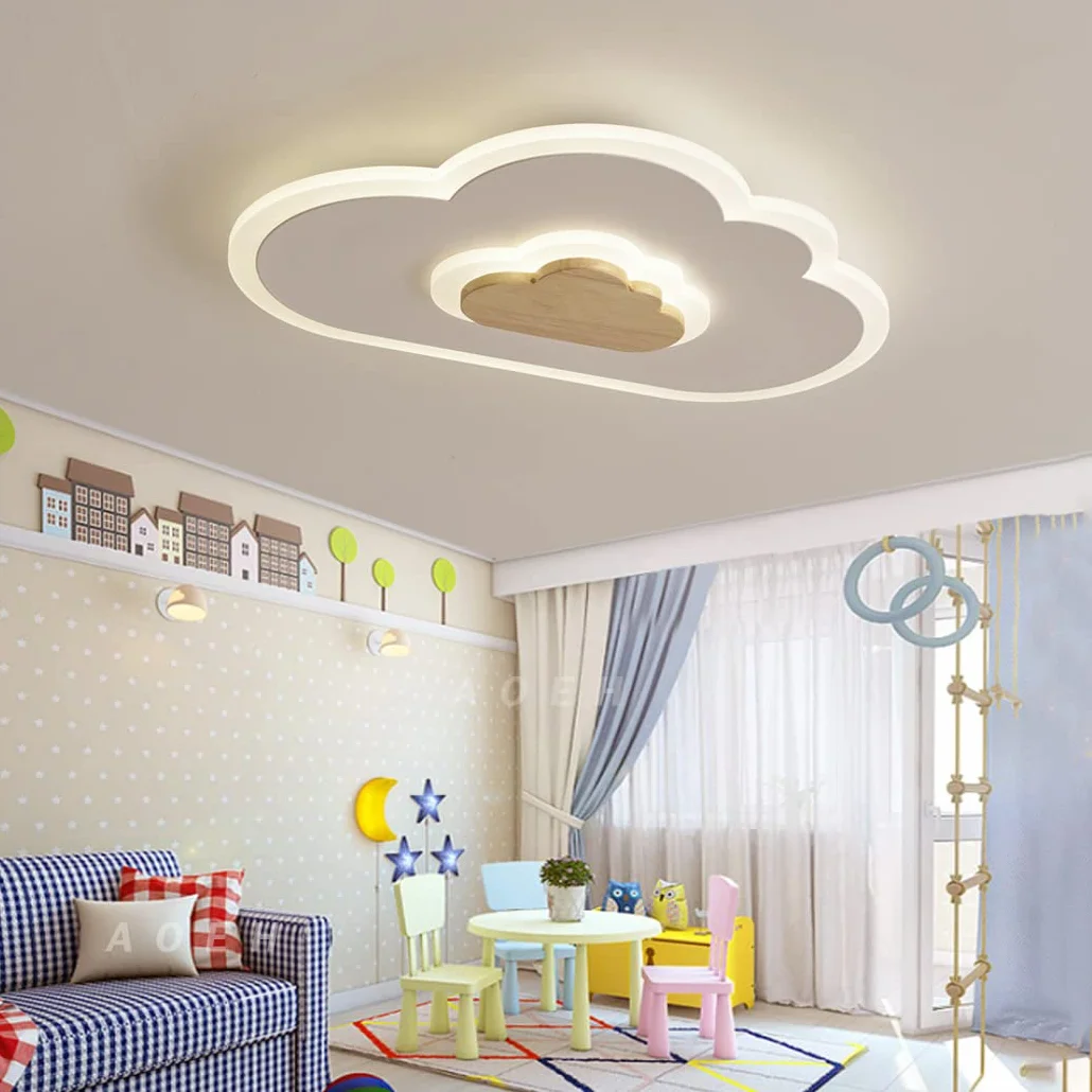 Lámpara de techo LED moderna con luz nocturna nubes madera para niños habitación salón dormitorio