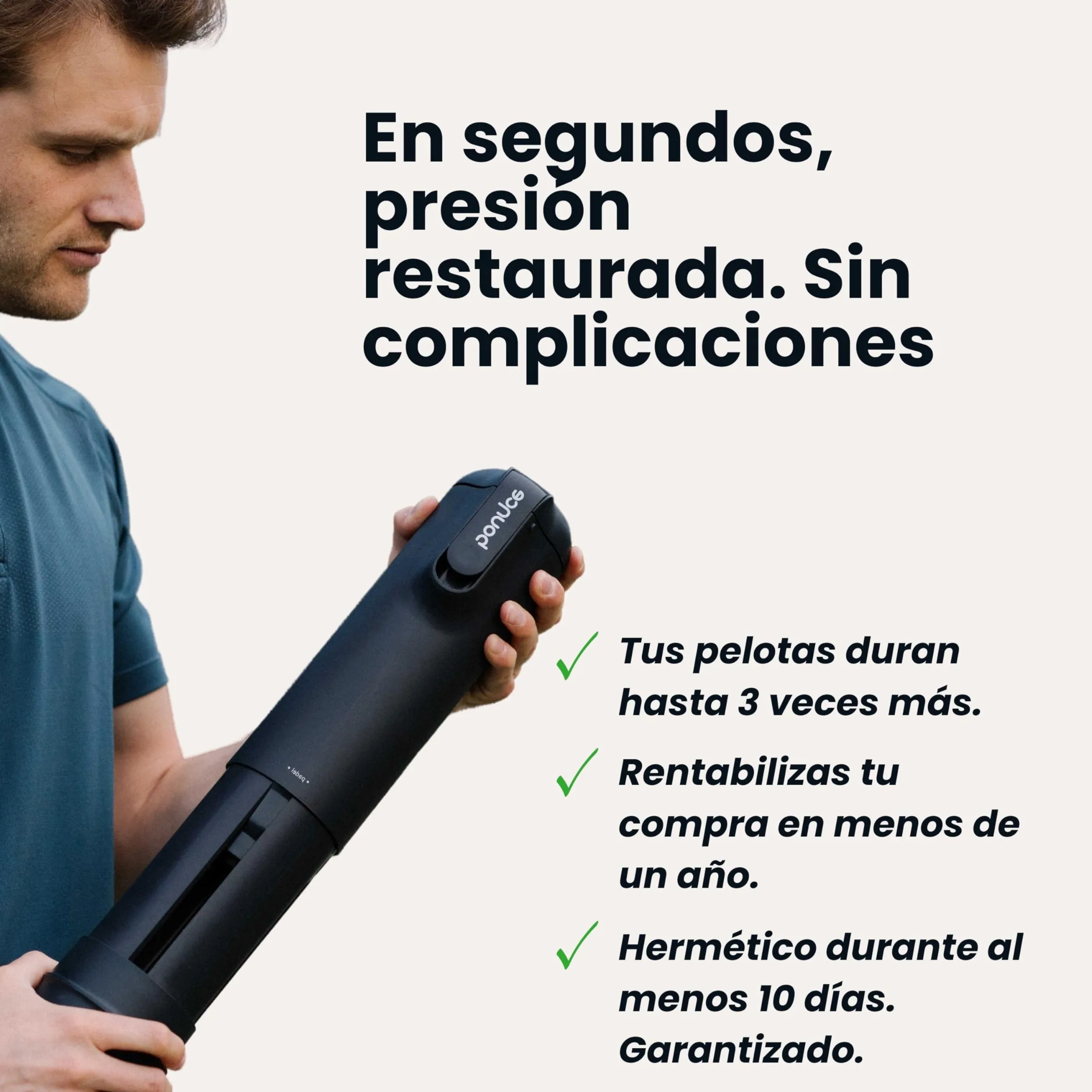Bounce Tube – Presurizador de Bolas de pádel y Tenis – Vida útil x3 – Rebote conservado – Bomba integrada – Made in France