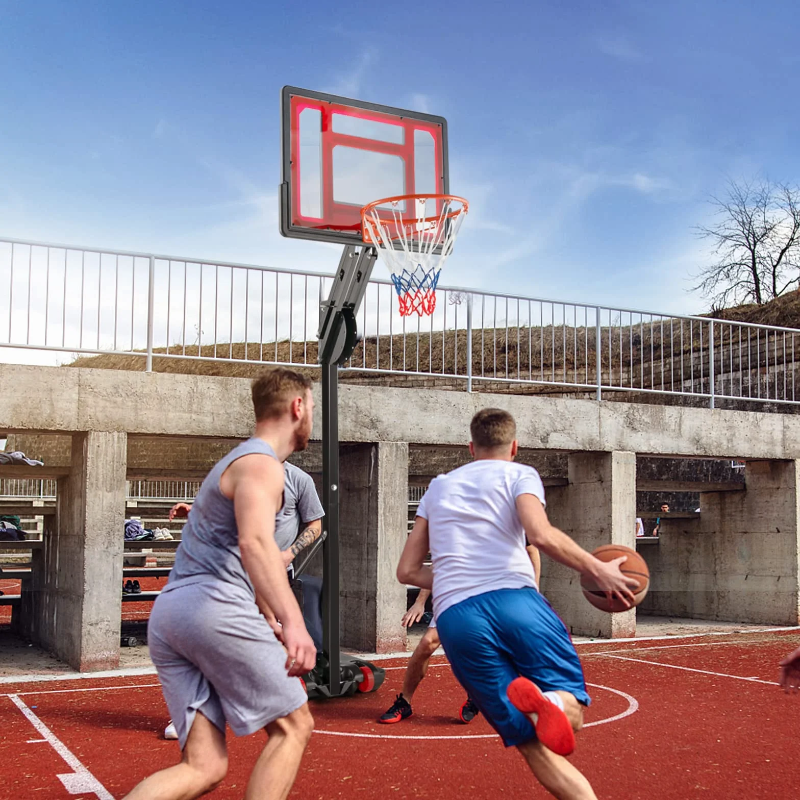 COSTWAY Canasta Baloncesto Exterior Altura Ajustable 10 Niveles 1,55-3,1m Móvil Ruedas Aro Baloncesto Bolsa Peso Niños Adultos