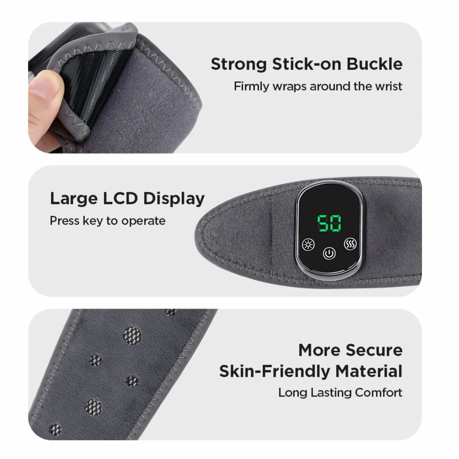 Masajeador eléctrico de muñeca con almohadilla térmica y vibración recargable ajustable para artritis tendinitis Gray