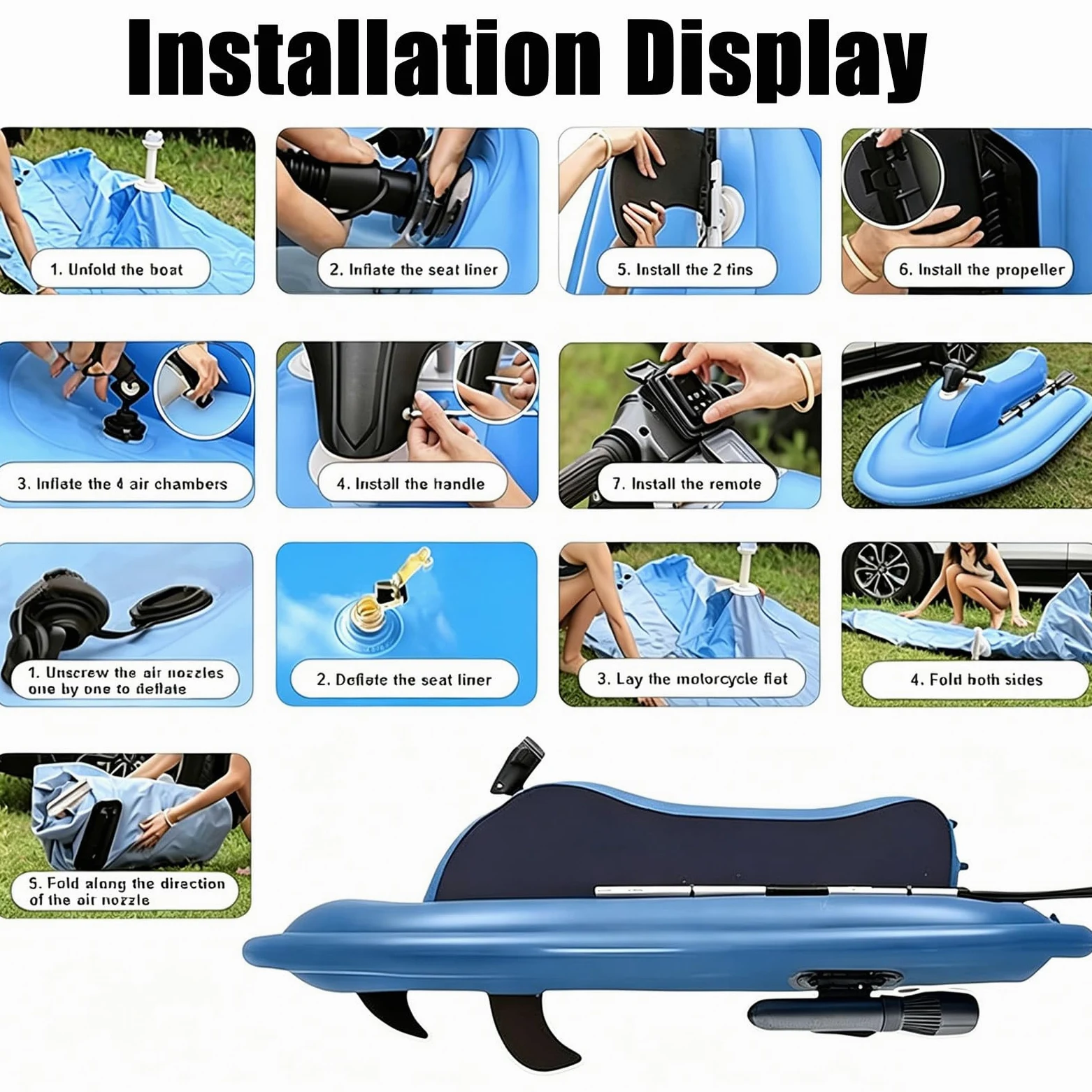 Moto Acuática Eléctrica Inflable Plegable 2 En 1 Y Scooter Submarino para Buceo Marcha Atrás,Velocidad Ajustable 3 a 9 Km/H,Cap 220Kg,para Practicar Snorkel Disfrutar Acuáticas Nothrusters