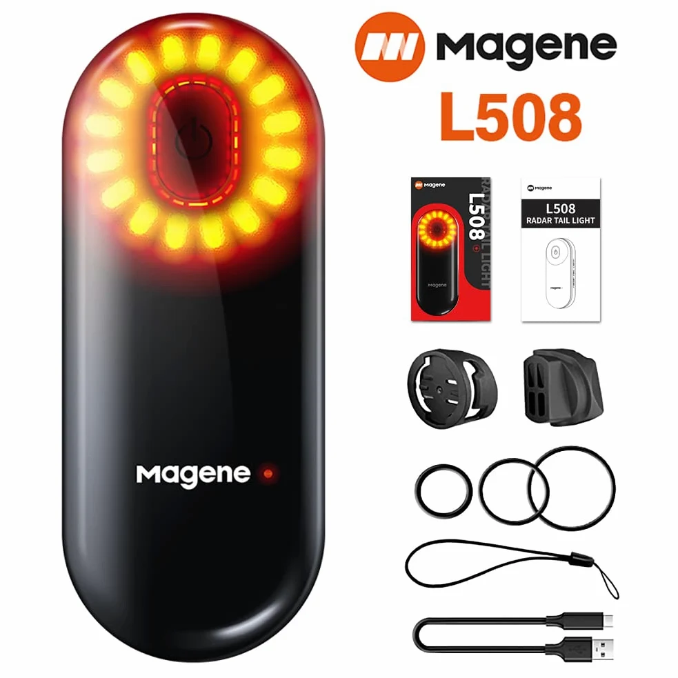 Magene L508 Luz trasera de radar de bicicleta, 5 modos de luz, luz trasera de bicicleta recargable tipo C para ciclismo MTB, bicicleta, batería de larga duración