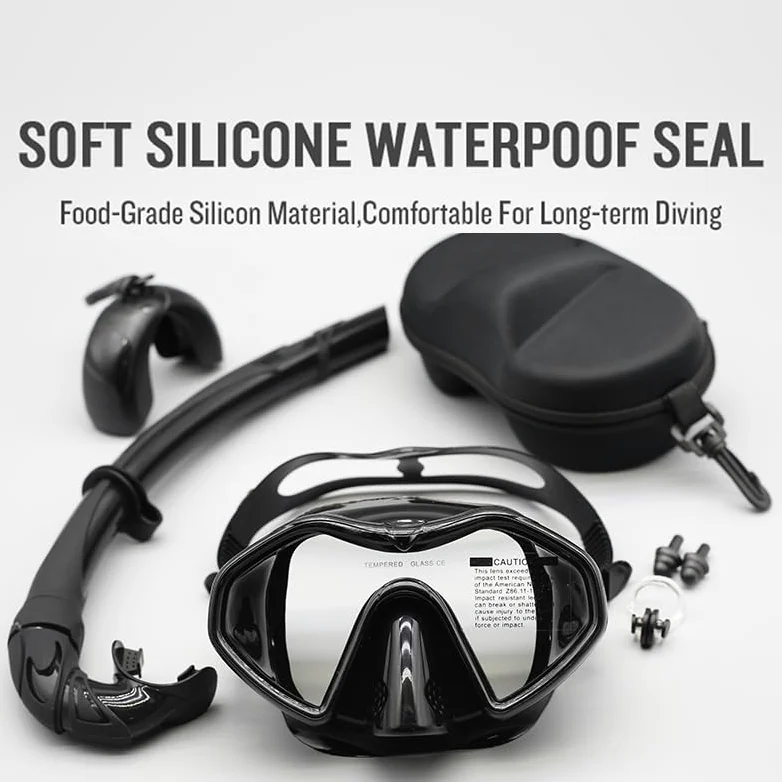Máscara de Snorkel Buceo Kit de Snorkel de Silicona Impermeable y antivaho para Adultos con Espejo de Superficie de Buceo de Gran tamaño