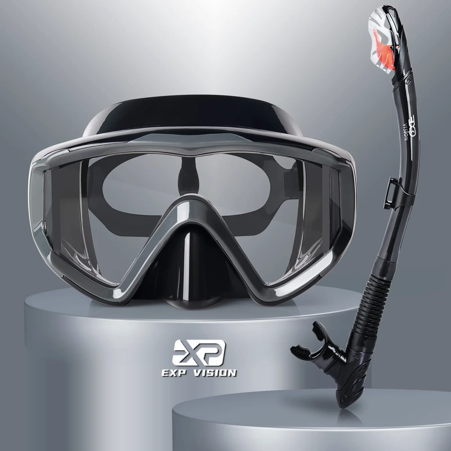 Pano - Juego de esnórquel de 3 ventanas para adultos, gafas de esnórquel profesionales, máscara de buceo antivaho, gafas de natación antifugas y esnórquel de parte superior seca para buceo, esnórquel