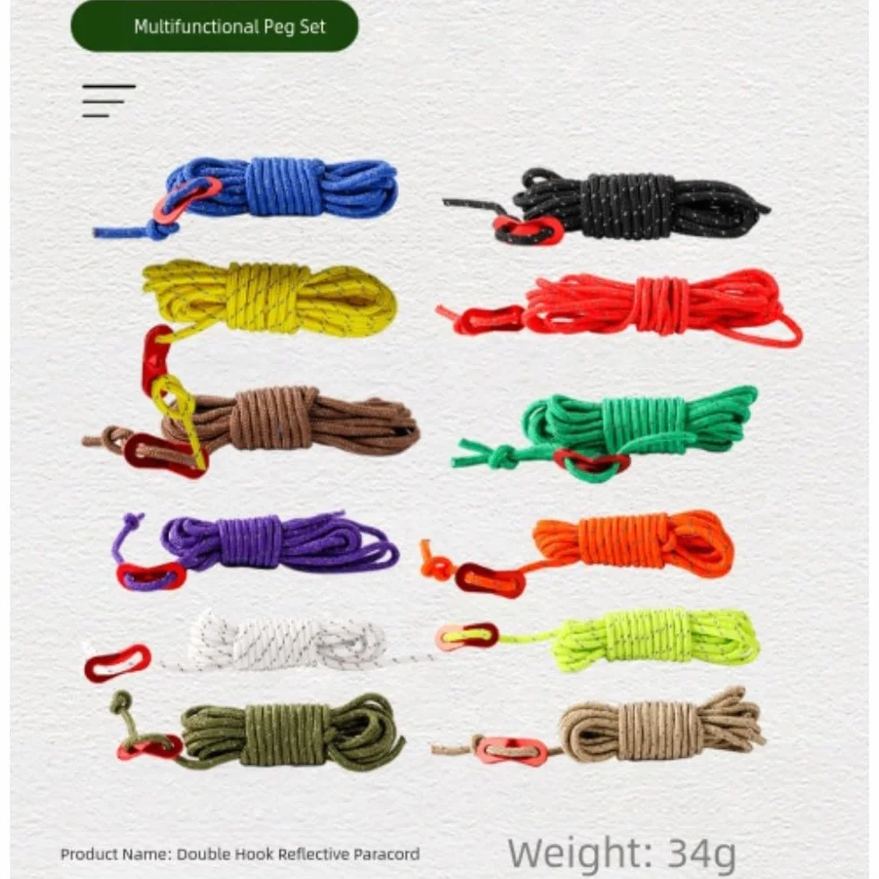 Cuerda de camping ajustable de 4 mm por 4 m con hebilla de viento de aluminio reflectante para asegurar tienda de campaña y lona fiable en entornos al aire libre (verde militar)