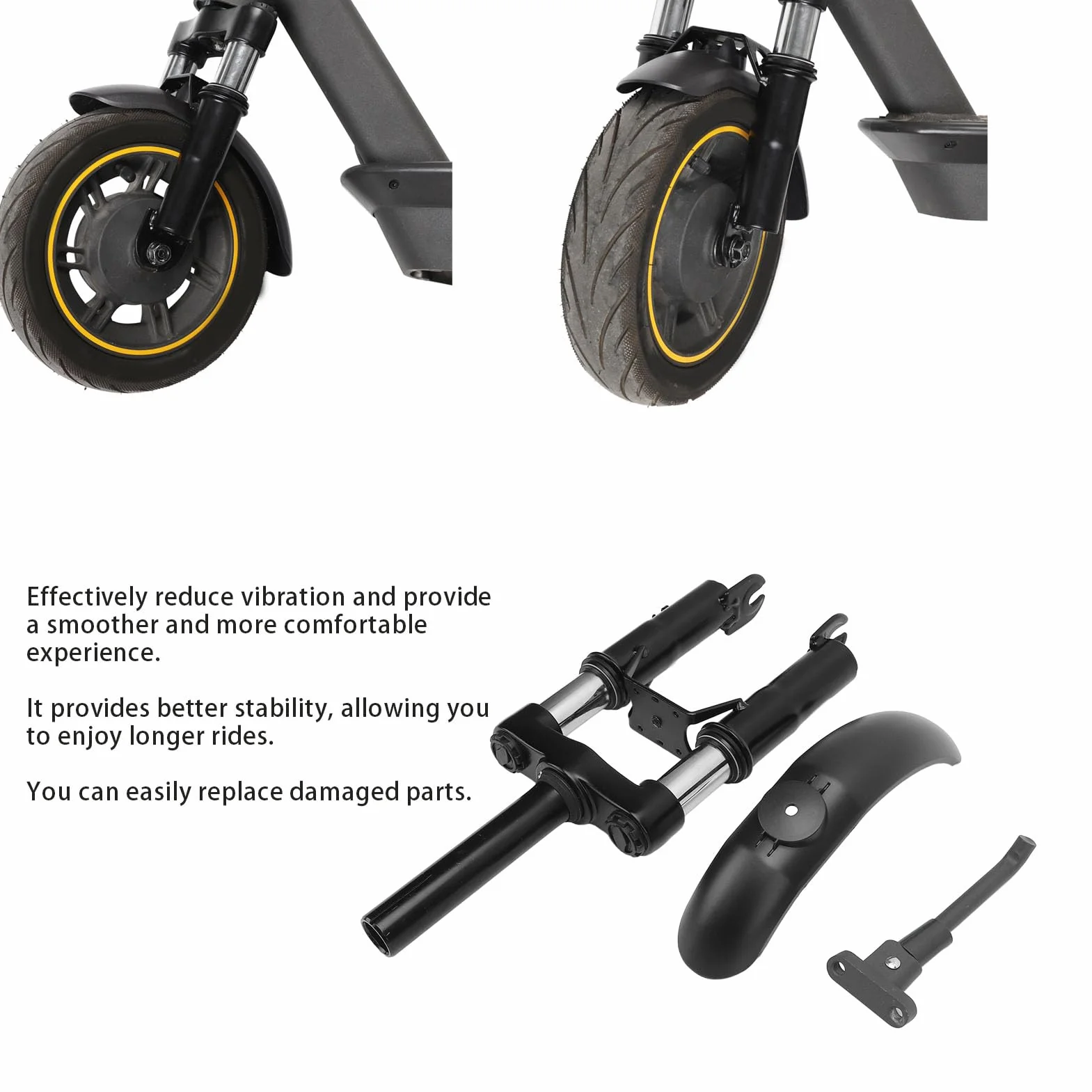 Kit de Suspensión Delantera para Xiaomi M365/M365 Pro/M365 Pro 2/1S, Amortiguador con Soporte para Pies y Protector de Barro