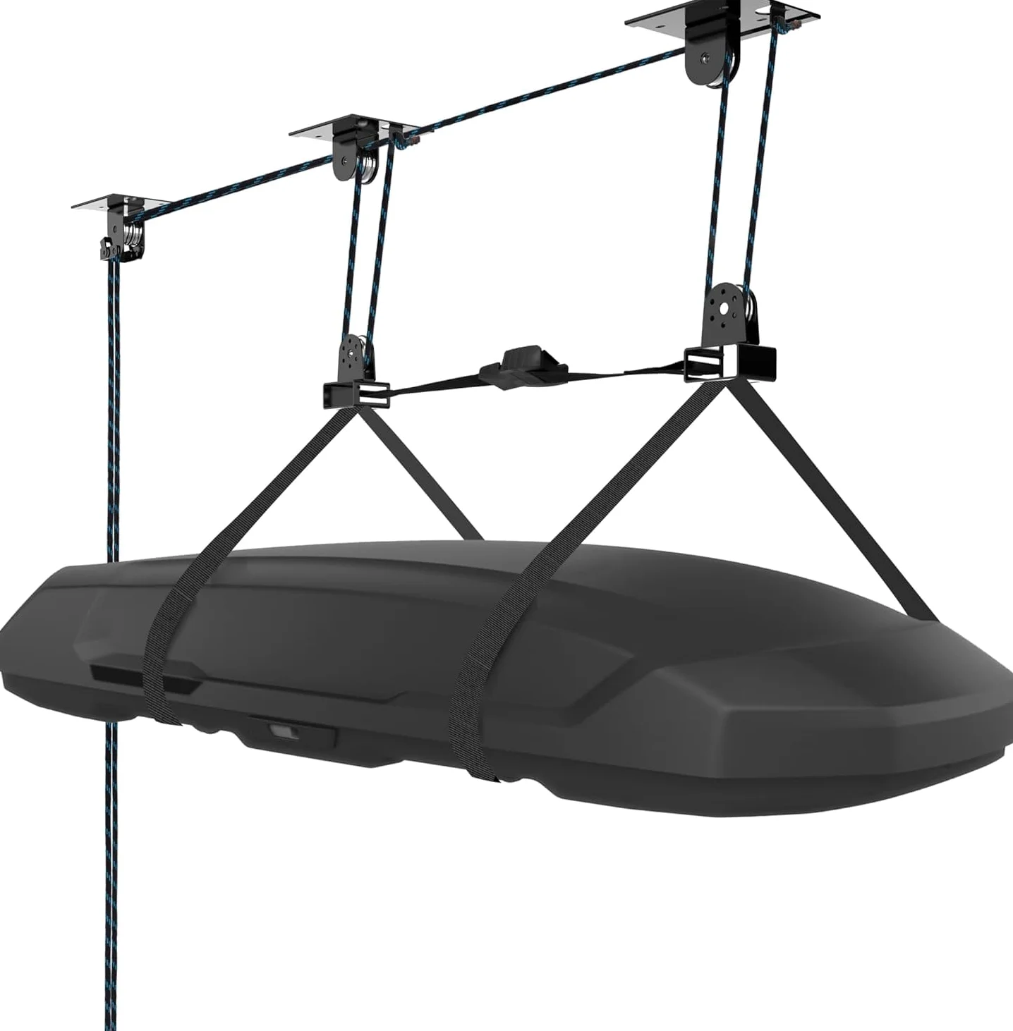 BOOSTEADY Elevador de kayak para techo de garaje, sistema de polea de kayak resistente, soporta hasta 150 libras de capacidad, sistema de elevación de almacenamiento de garaje para techos de 10 a 14