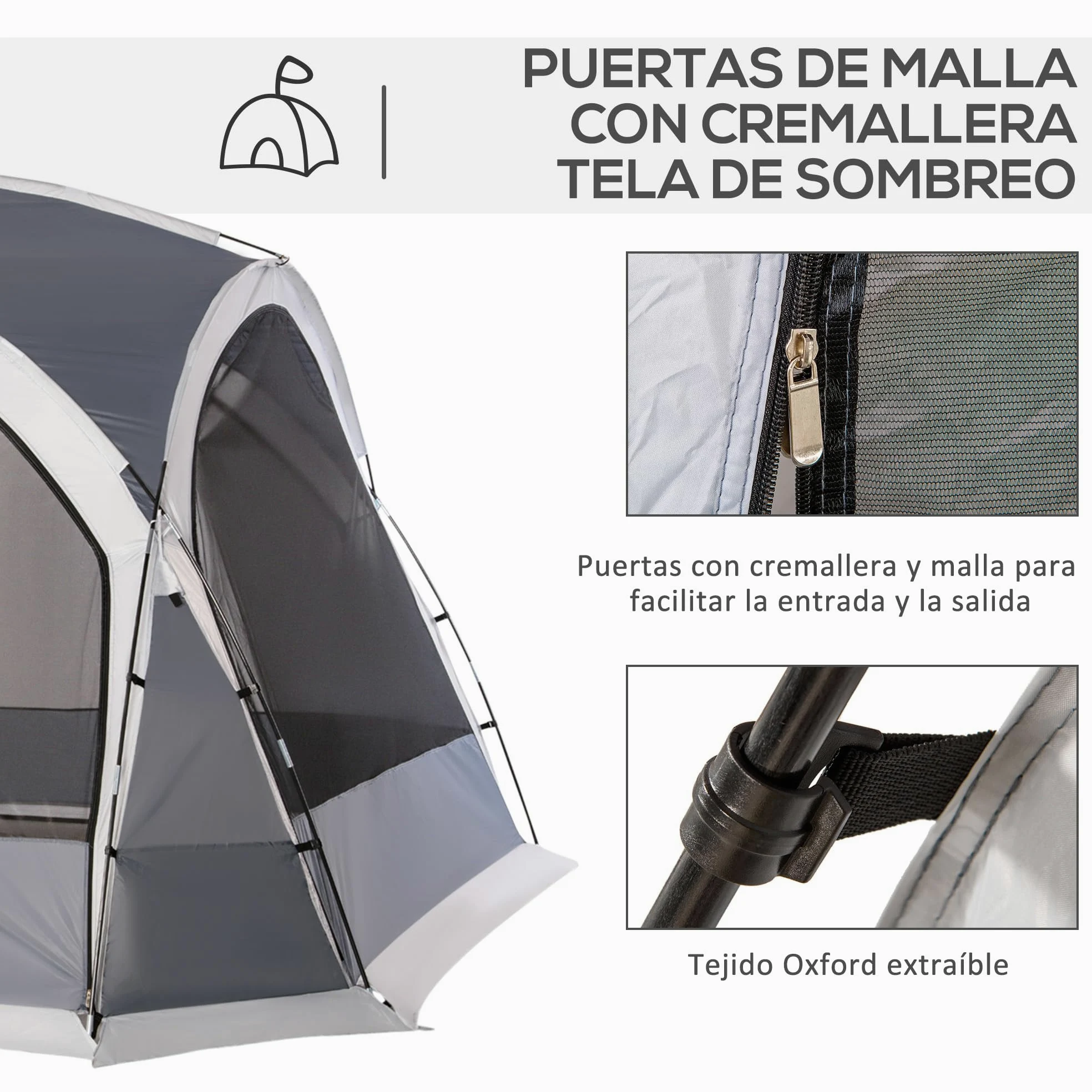 Outsunny Carpa Portátil para 6-8 Personas Carpa de Camping con 4 Mosquiteros Gancho y Bolsa de Transporte Anti-UV para Pescar Senderismo 350x350x230 cm