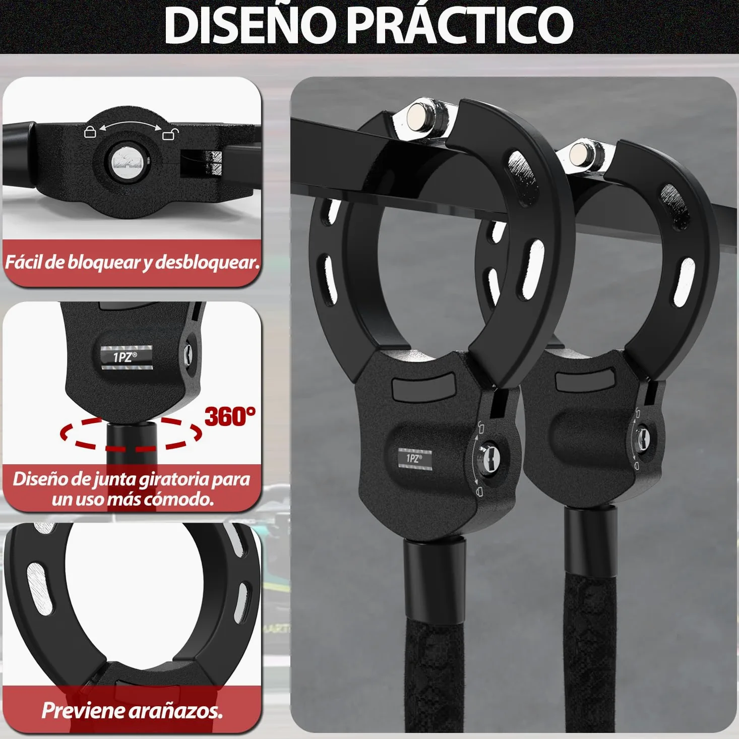 1PZ ES3-NA3 Candado Bicicleta Antirrobo Candado Patinete Electrico Cerradura de Esposas con llave para Segway Ninebot Xiaomi Razor