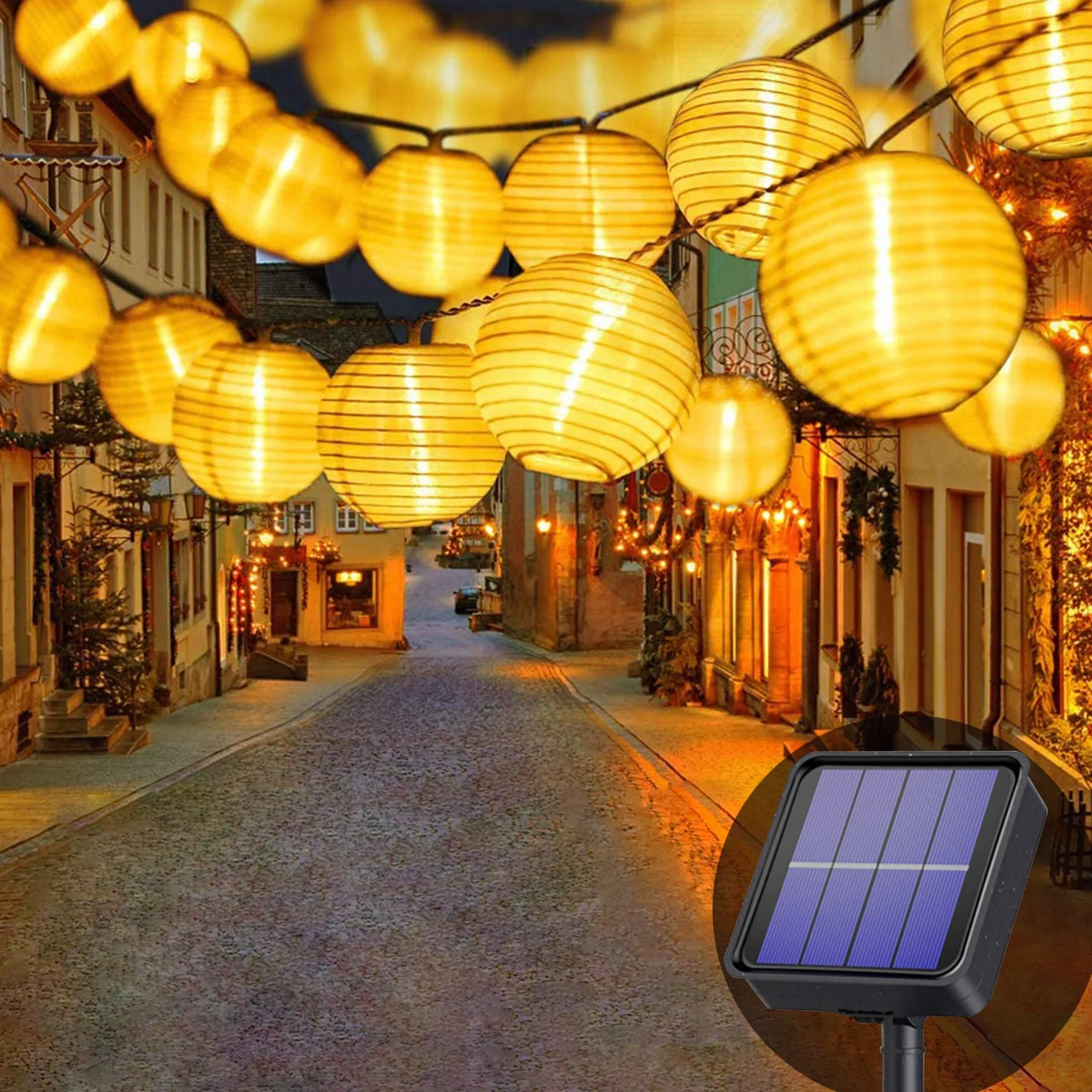 Lezonic Guirnaldas Luces Exterior Solar 30 Farolillos LED 8 Modos Blanco Cálido