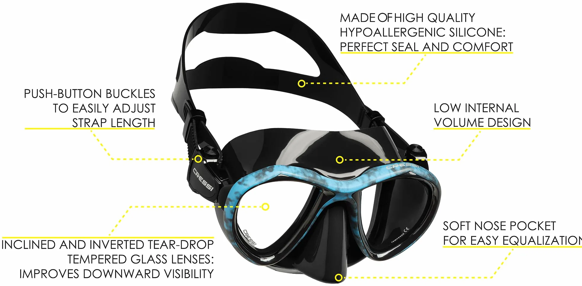 Cressi Máscara de bajo Volumen para fotógrafo de Buceo Libre para Adultos con Falda de Silicona - Calidad Metis Desde 1946