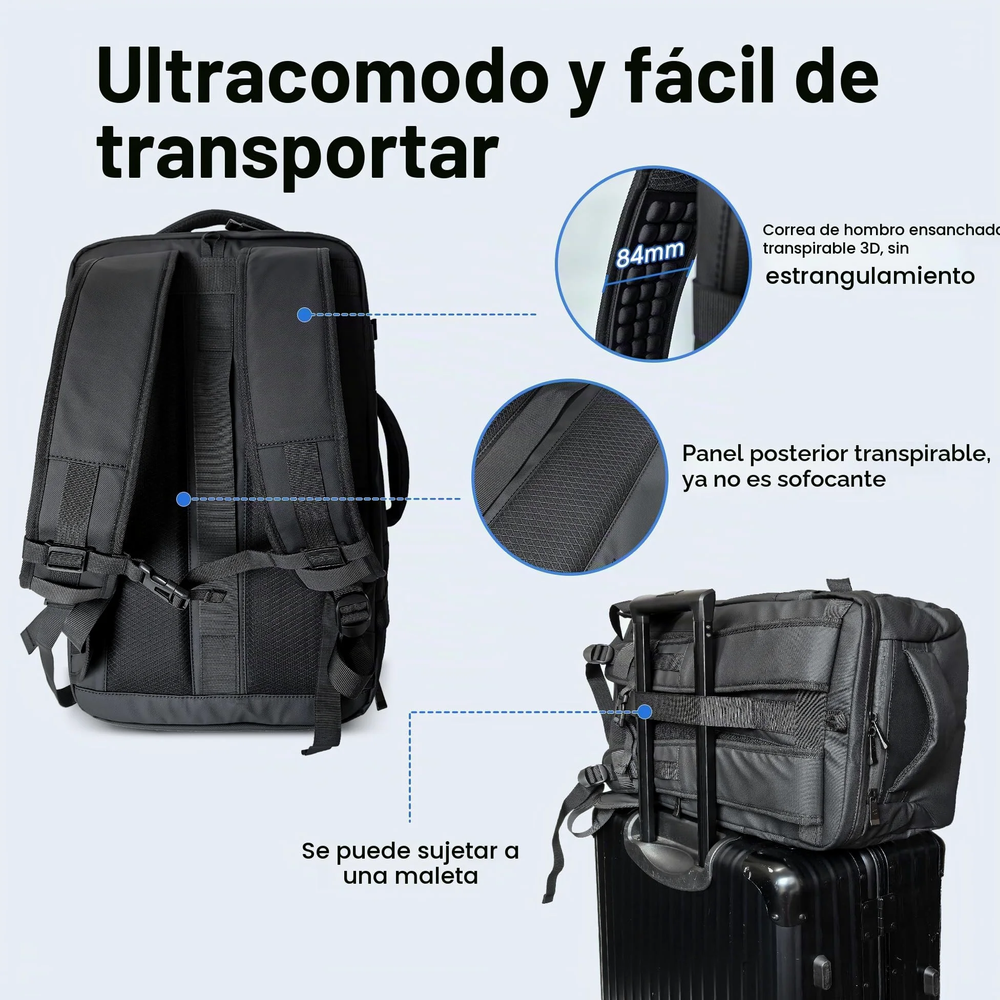 NANDADEVI Mochila para hombre, 40 l, grande, resistente al agua, con aislamiento en seco y húmedo, mochila para portátil de 17,3 pulgadas, Negro , 49 x 31 x 20 cm, 40 l