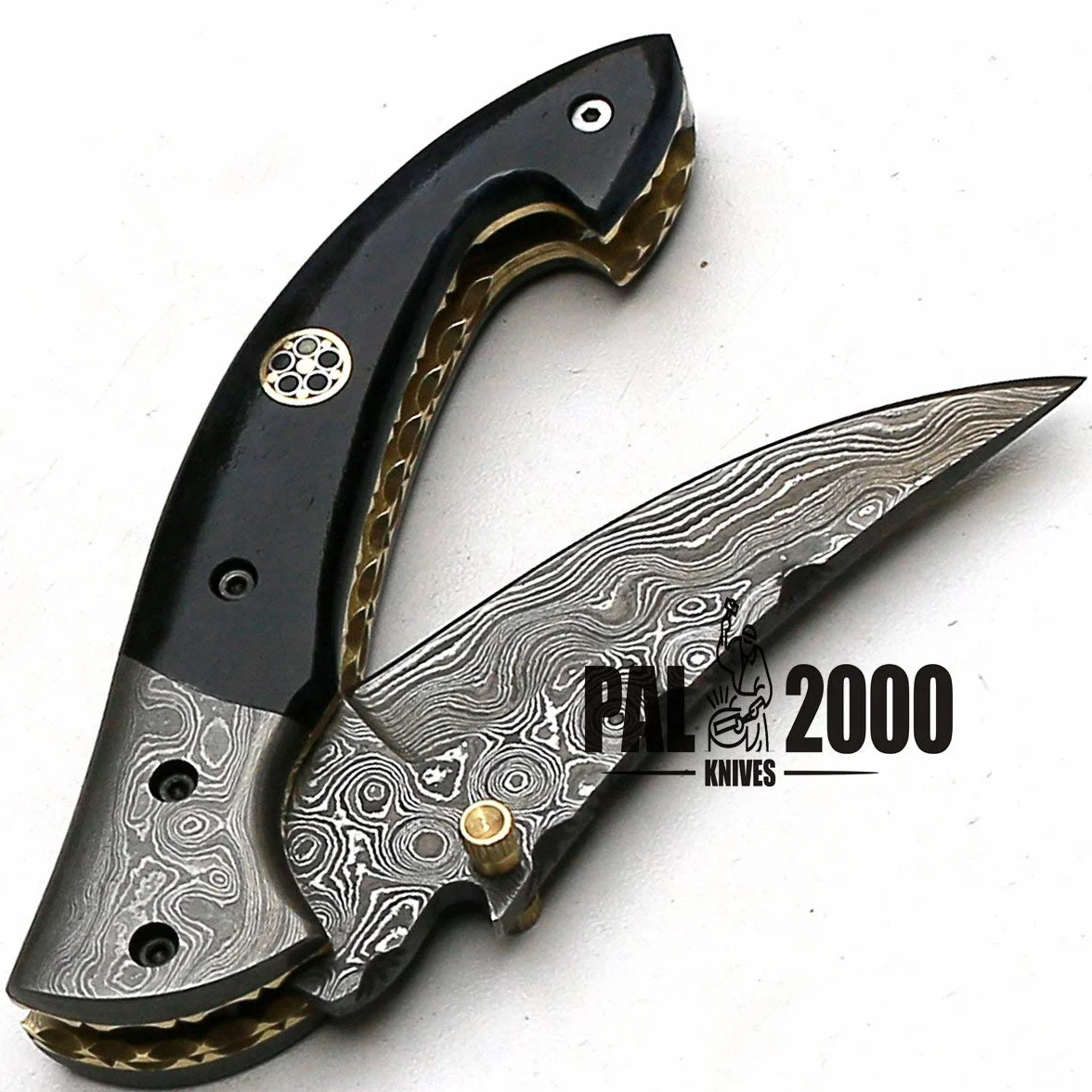 Cuchillo de bolsillo de acero damasco 7 cm hoja con funda