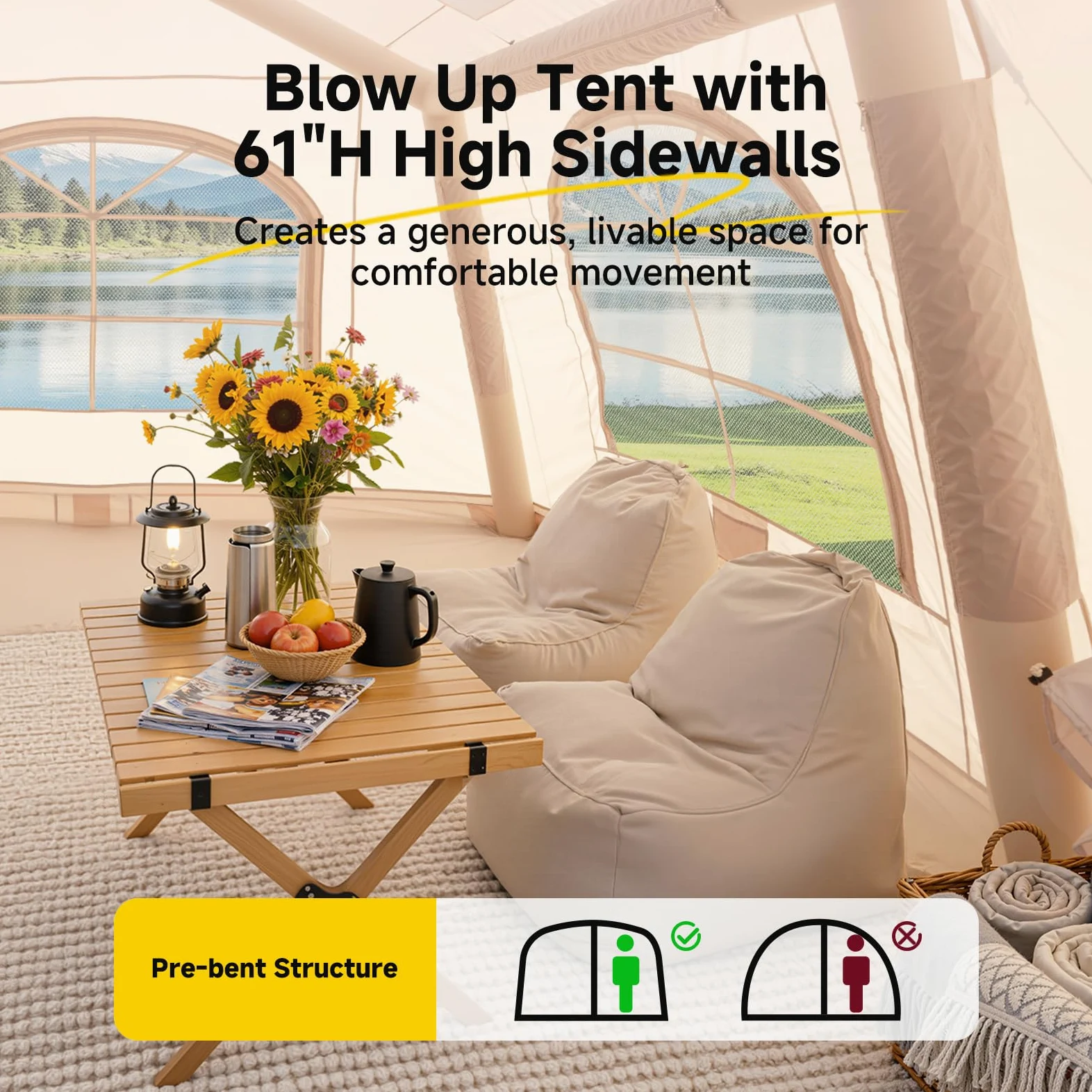 MOPHOTO Carpas inflables para camping, tienda inflable grande con bomba de mano, tienda familiar de fácil instalación, tienda de campaña para 4 estaciones, tiendas de campaña Oxford impermeables para