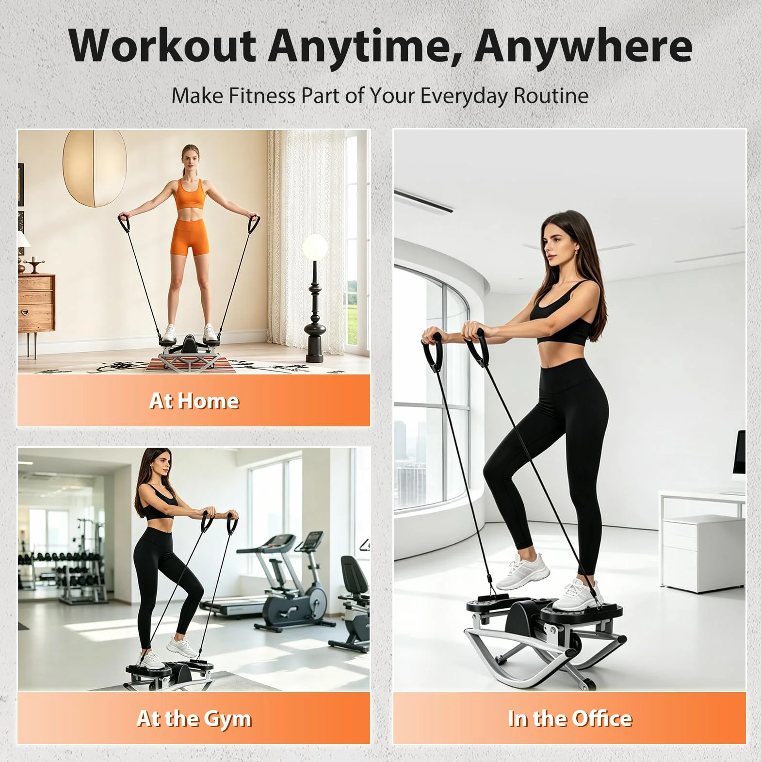 Mini Stepper Lateral, Stepper Fitness Casa con Contador y Bandas de Resistencia, Capacidad 150 kg, Alfombrilla Antideslizante 70x40 cm, para Hogar, Oficina y Gimnasio, Trabaja Piernas, Glúteos y Core